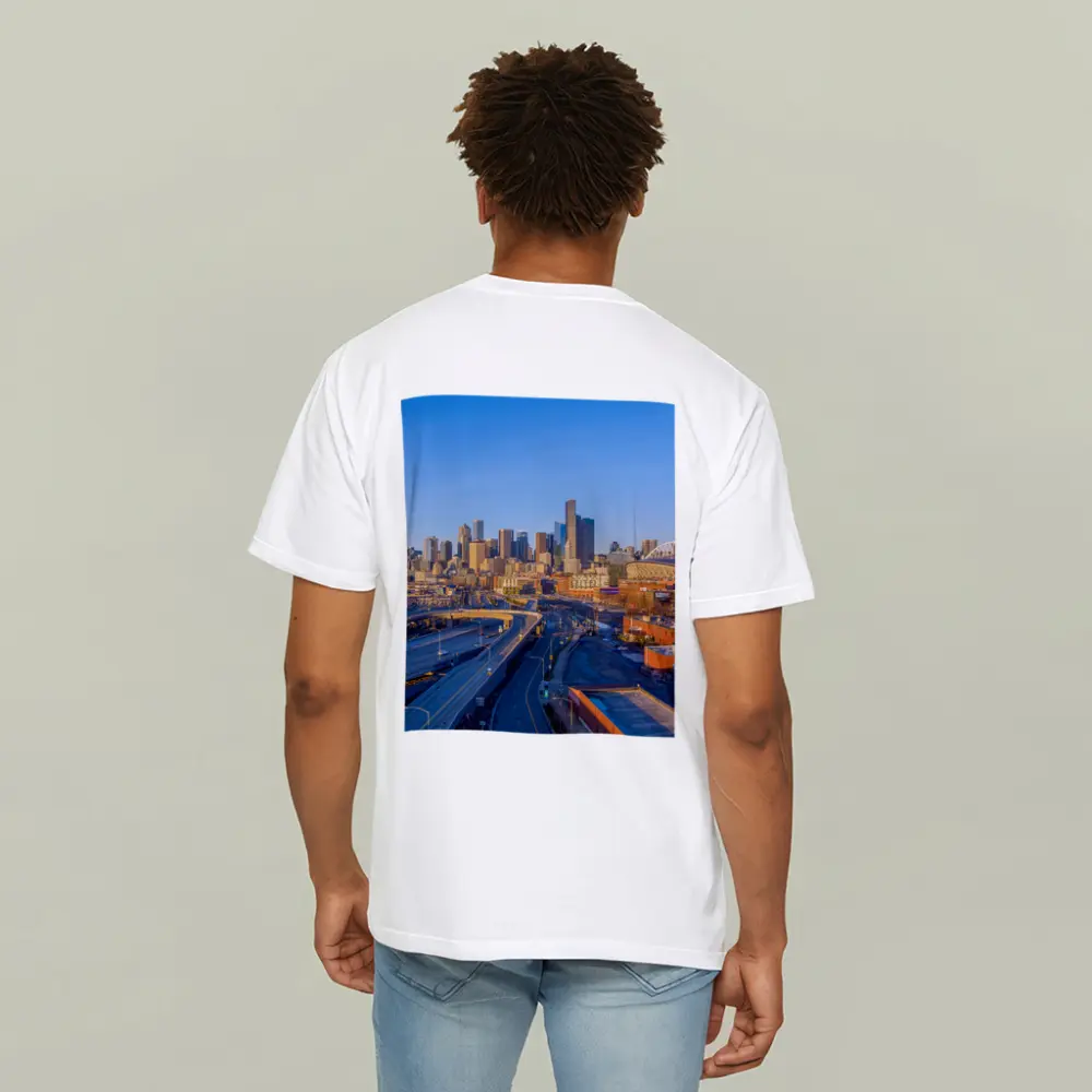 Seattle Skyline Aerial View Blue Sky – T-Shirts