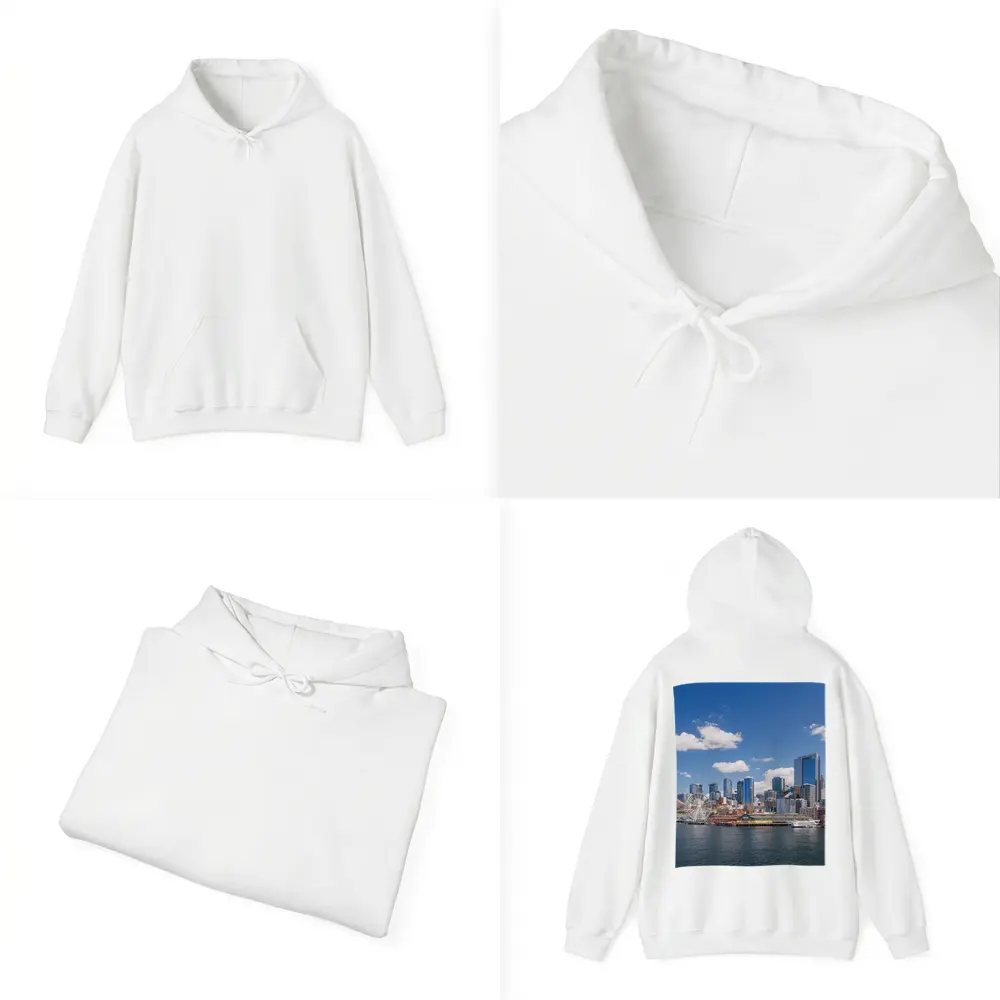 Seattle Skyline Waterfront Ferris Wheel Blue Sky – Hoodies