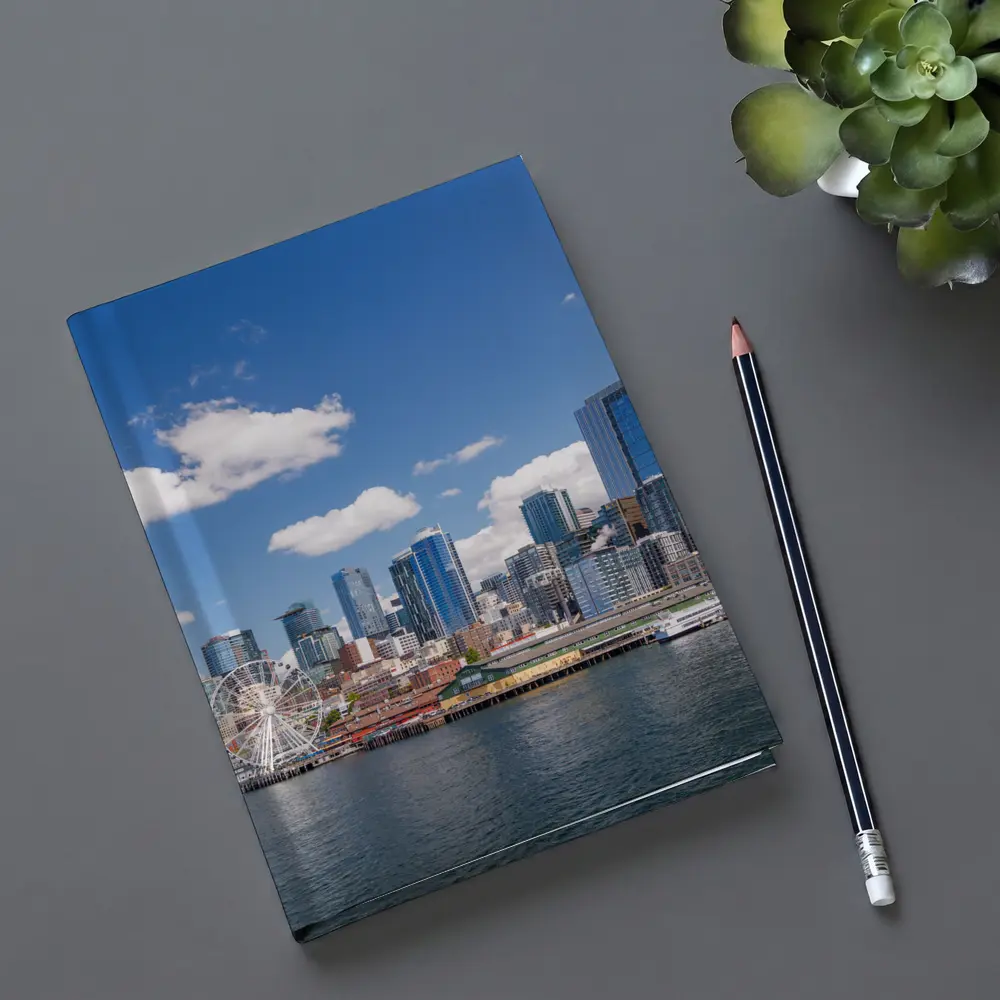 Seattle Skyline Waterfront Ferris Wheel Blue Sky – Notebooks