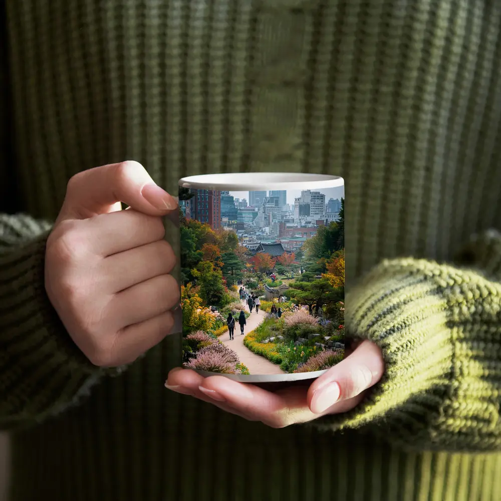 Seoul Garden Path with City Skyline – Mugs