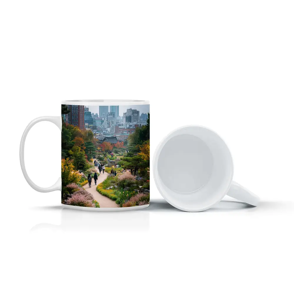 Seoul Garden Path with City Skyline – Mugs