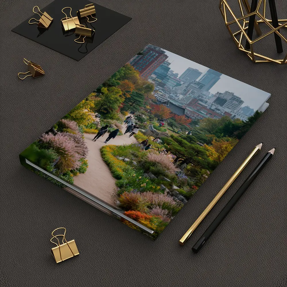 Seoul Garden Path with City Skyline – Notebooks