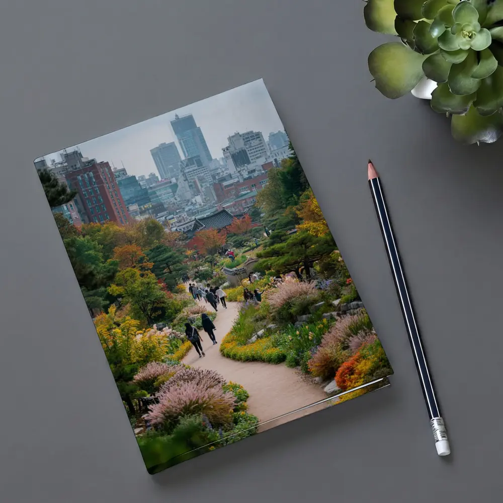 Seoul Garden Path with City Skyline – Notebooks