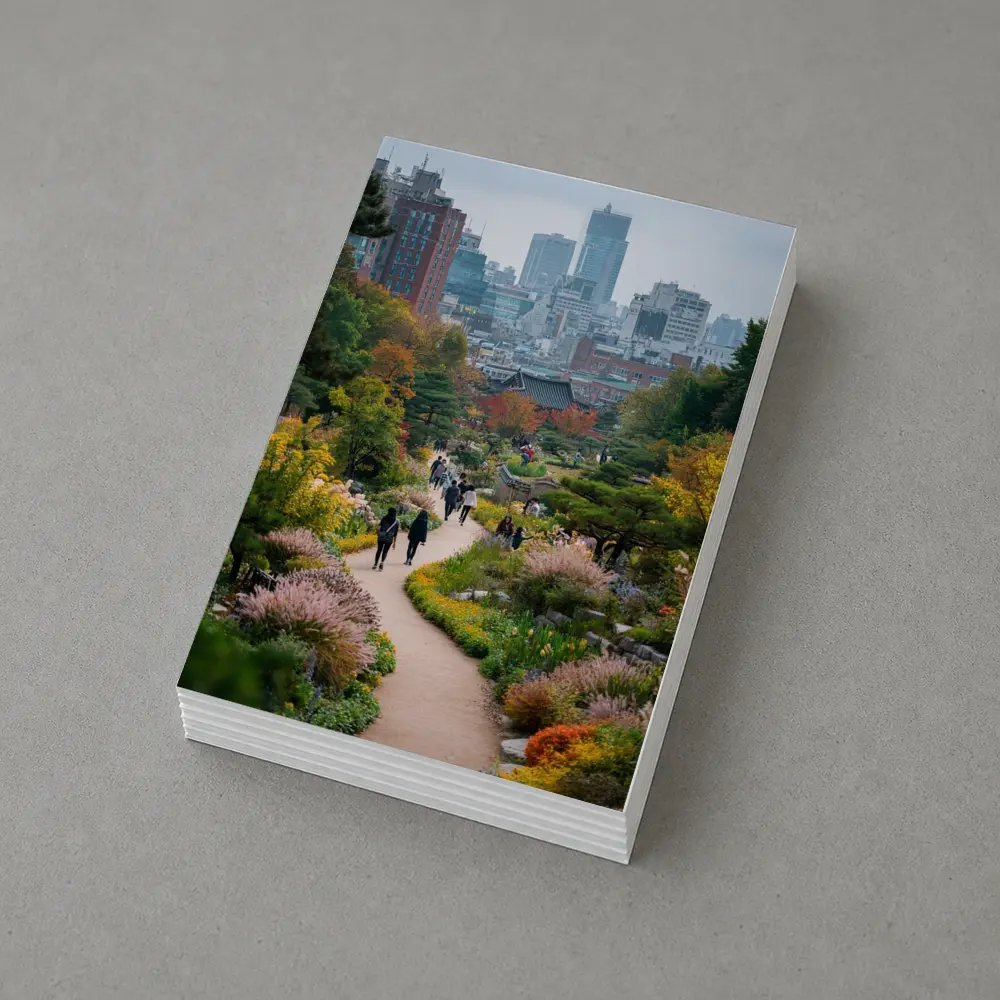 Seoul Garden Path with City Skyline – Postcards