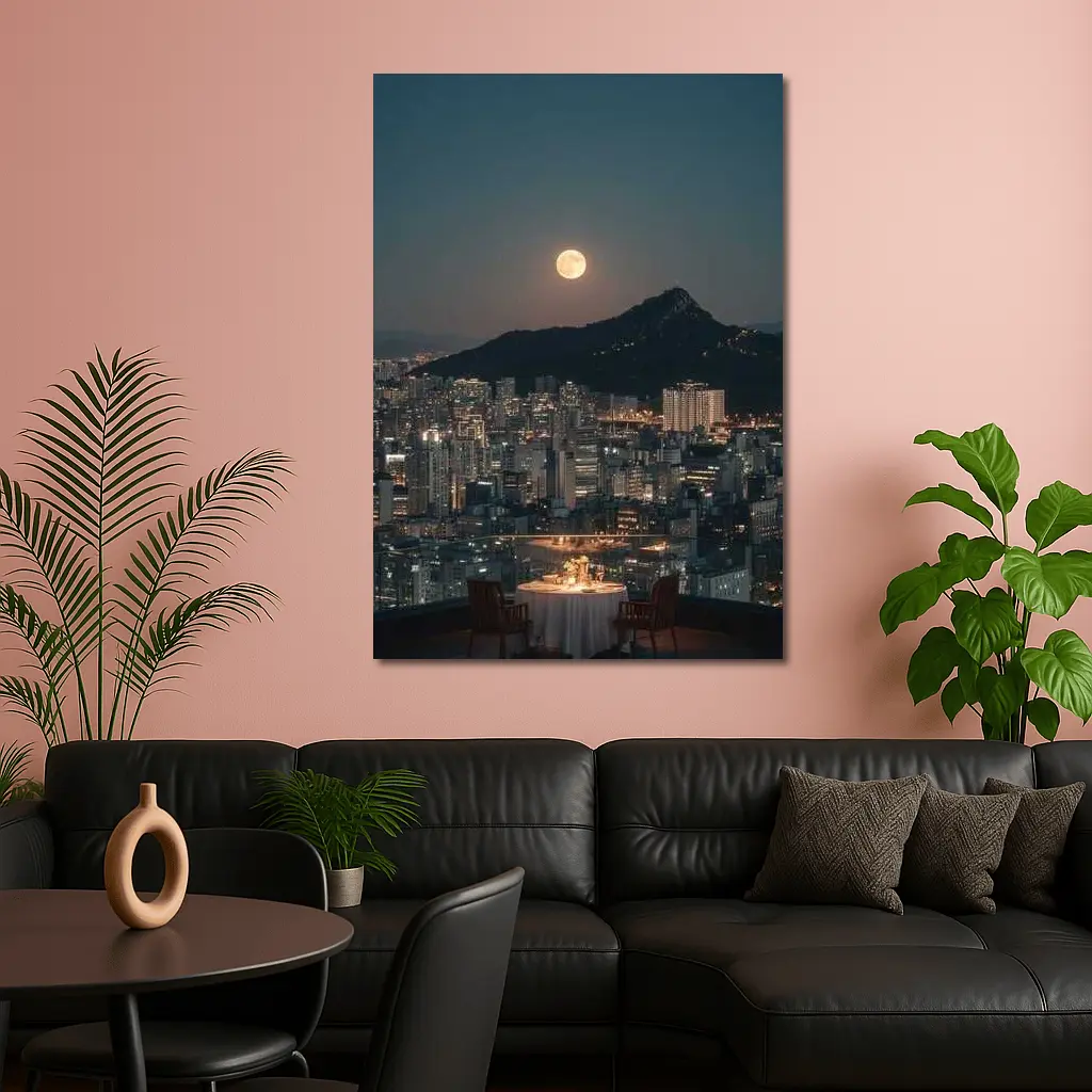 Seoul Rooftop Dinner Full Moon Night – Wall Art