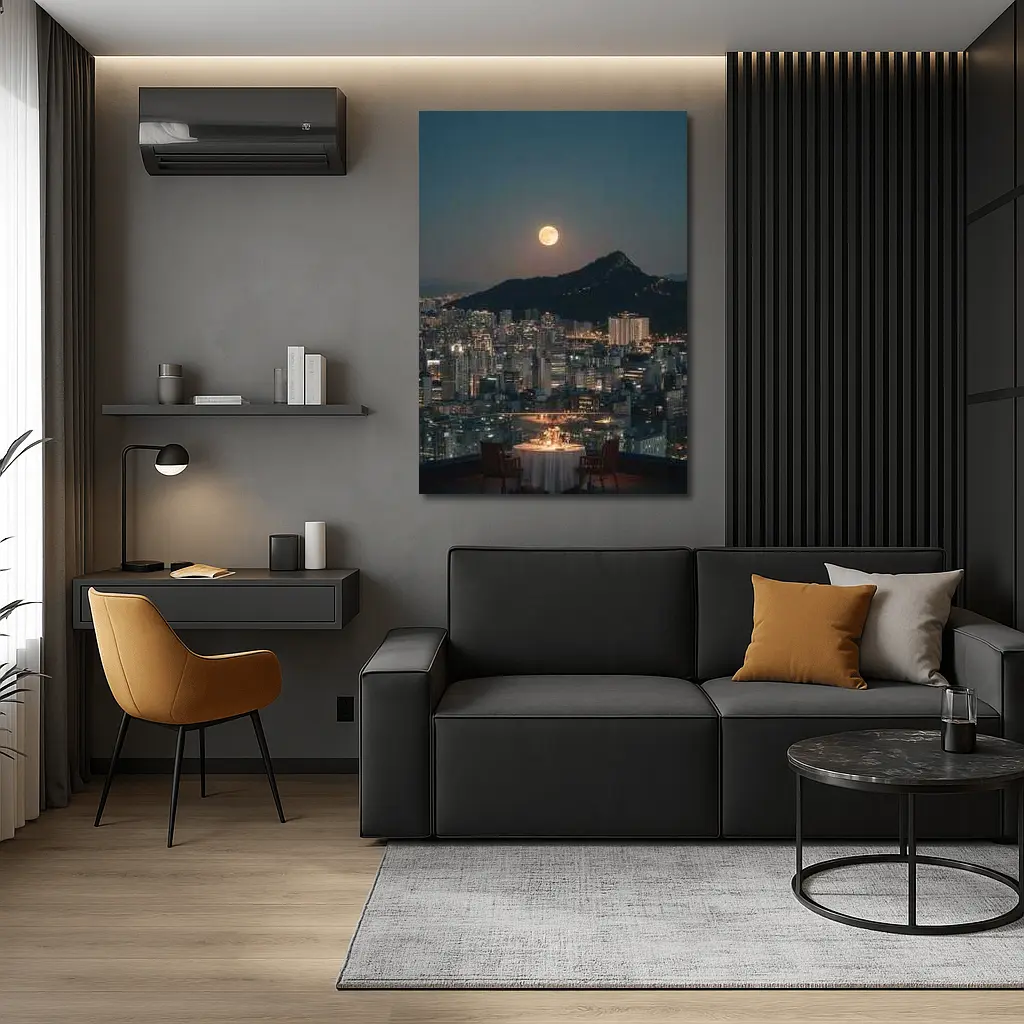 Seoul Rooftop Dinner Full Moon Night – Wall Art