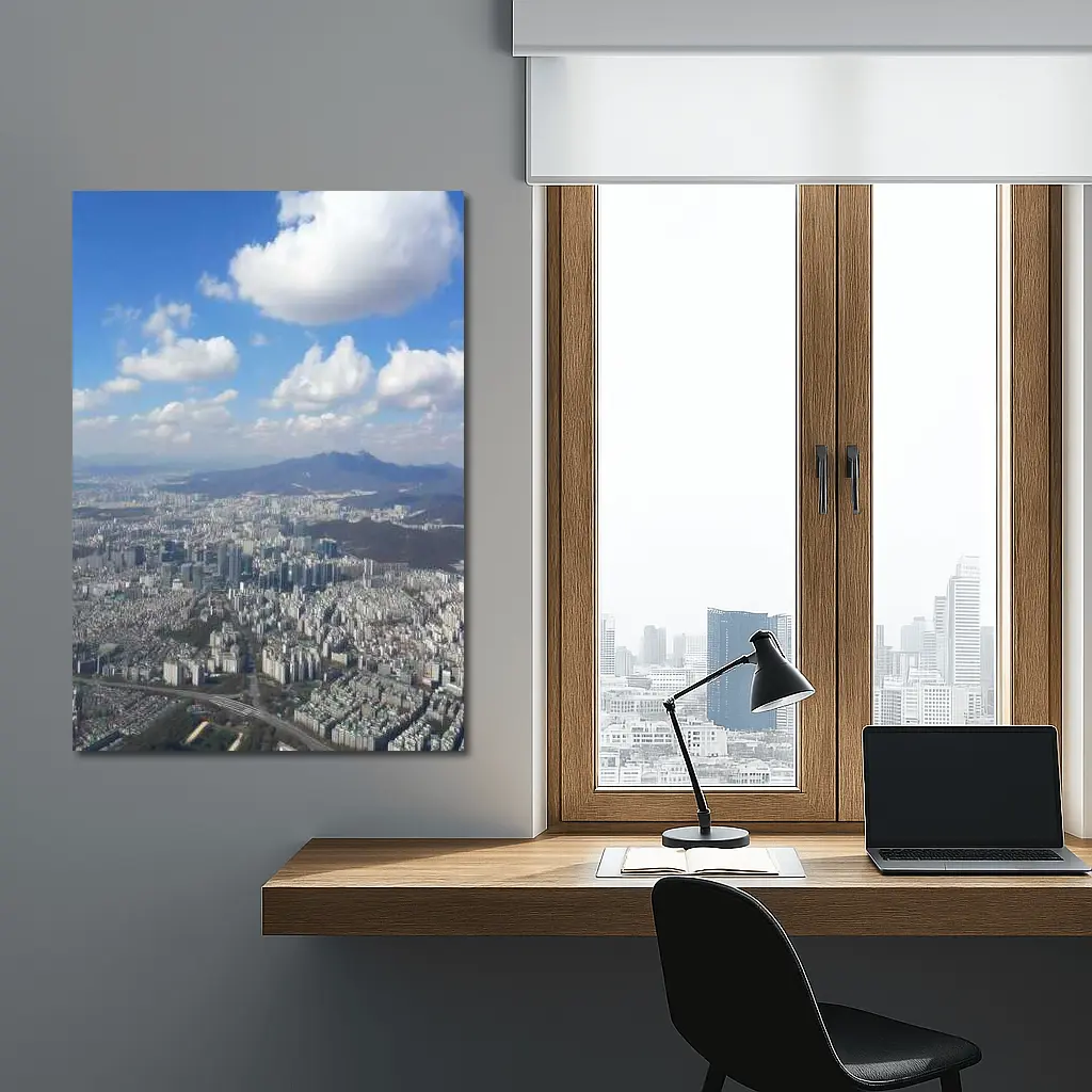 Seoul City Aerial View Blue Sky – Wall Art