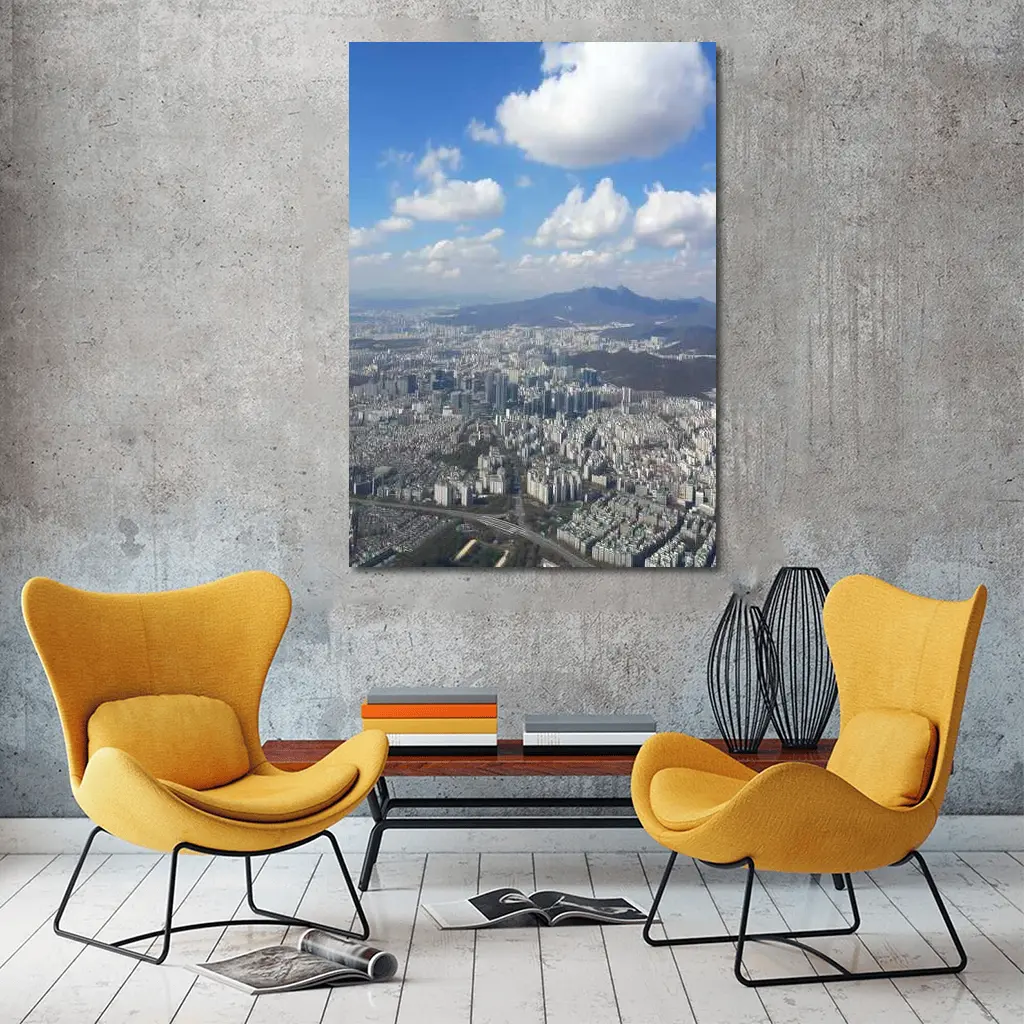 Seoul City Aerial View Blue Sky – Wall Art