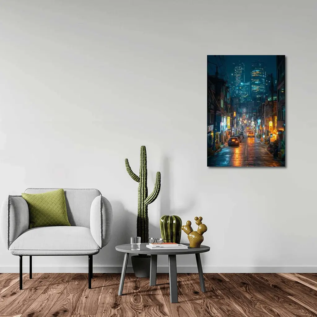 Seoul South Korea Rainy Night City Street – Wall Art