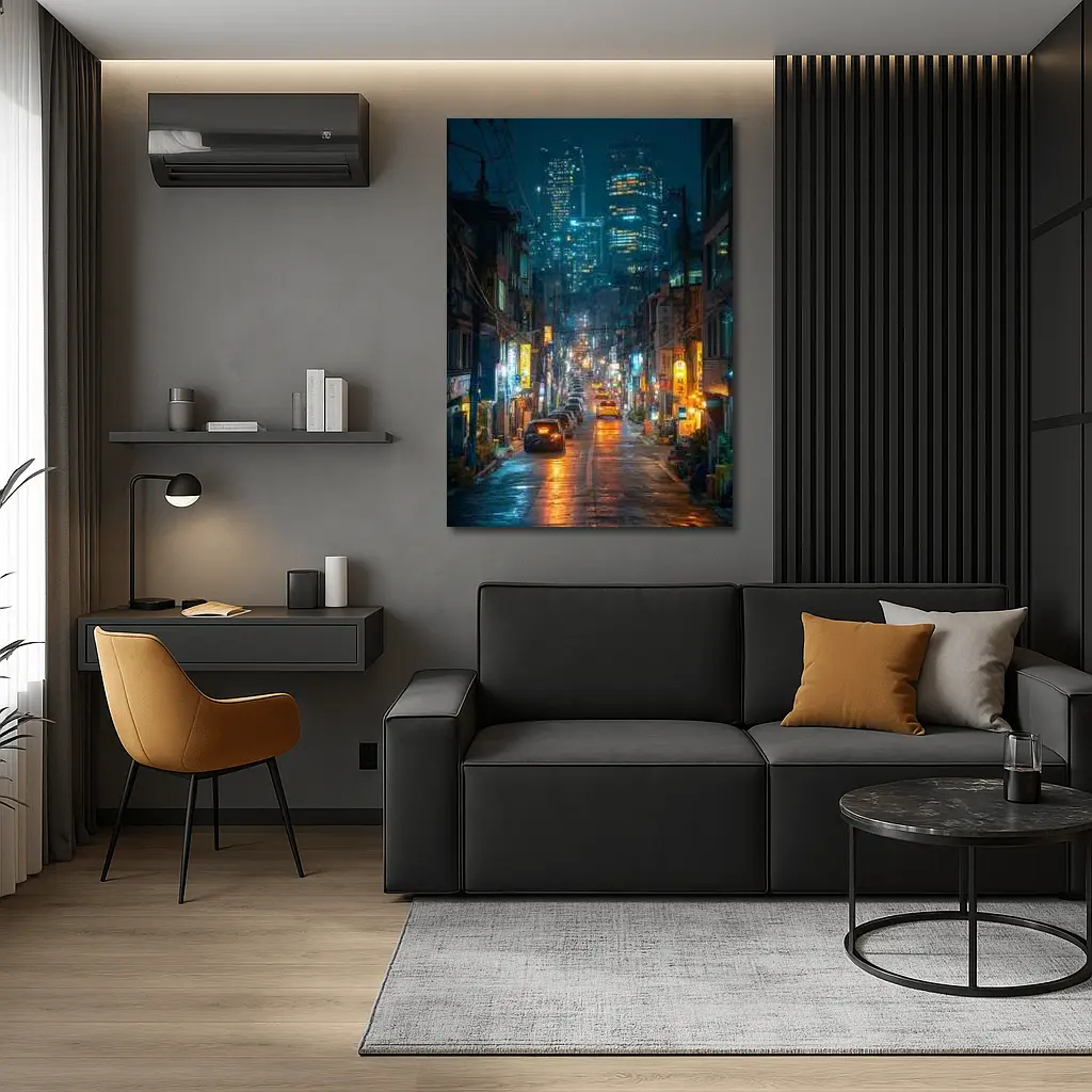 Seoul South Korea Rainy Night City Street – Wall Art