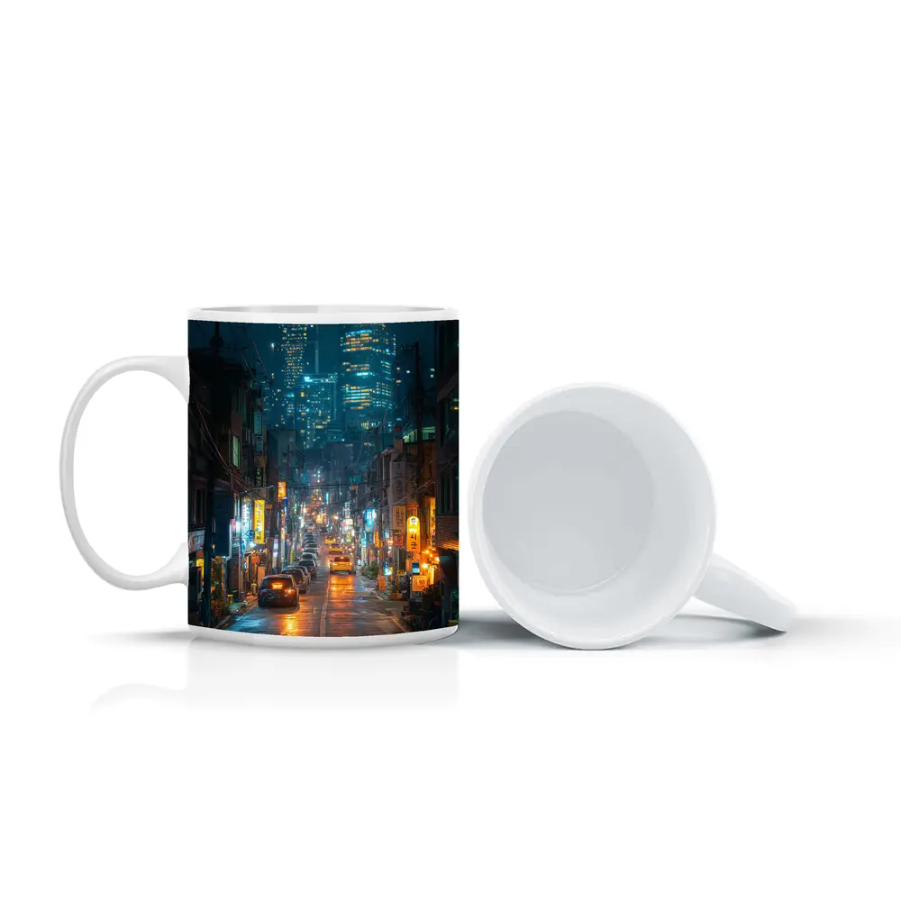 Seoul South Korea Rainy Night City Street – Mugs