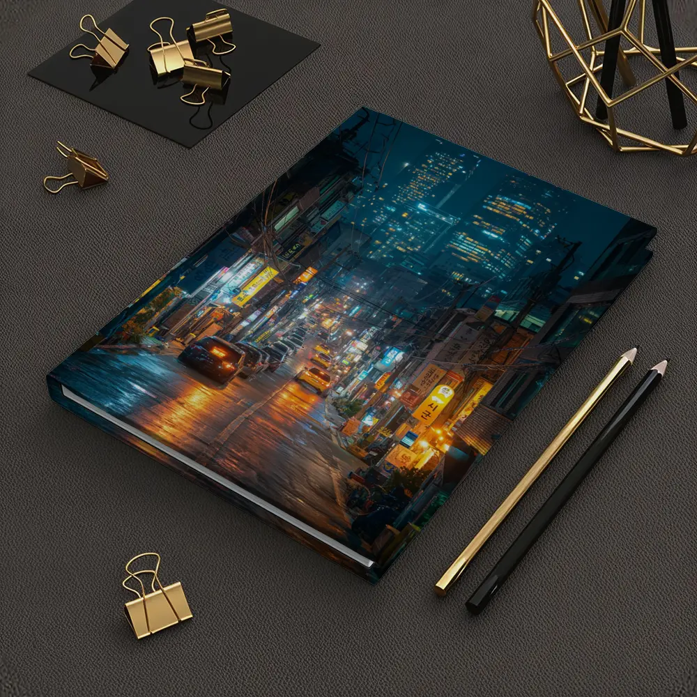 Seoul South Korea Rainy Night City Street – Notebooks
