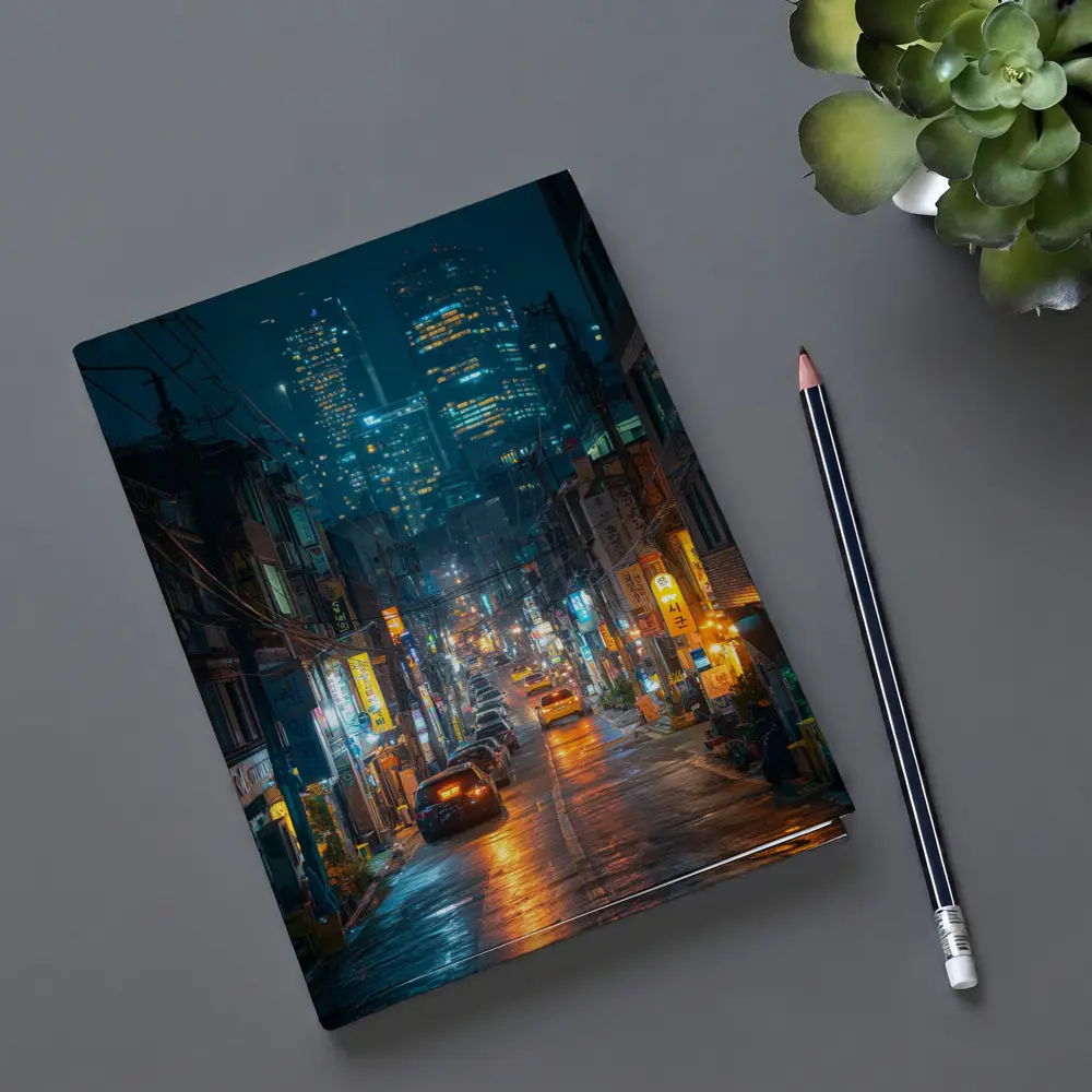 Seoul South Korea Rainy Night City Street – Notebooks