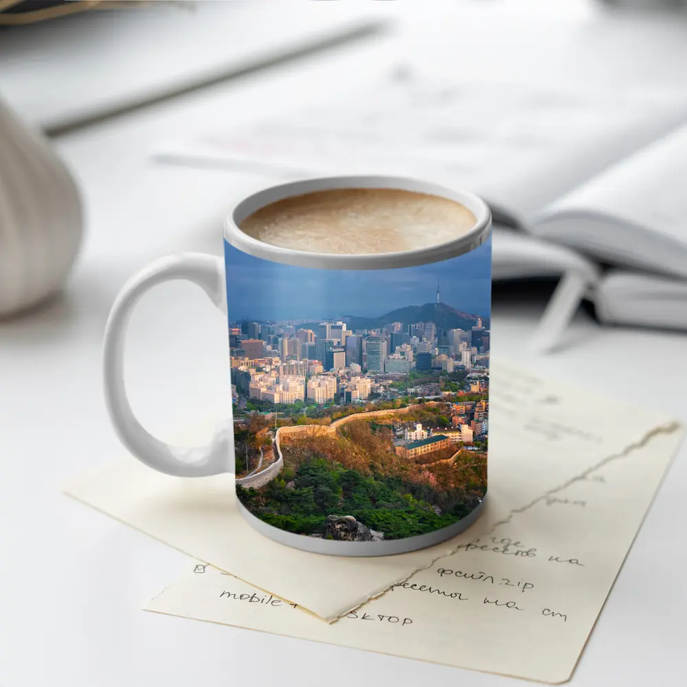 Seoul Skyline With Ancient City Wall – Mugs