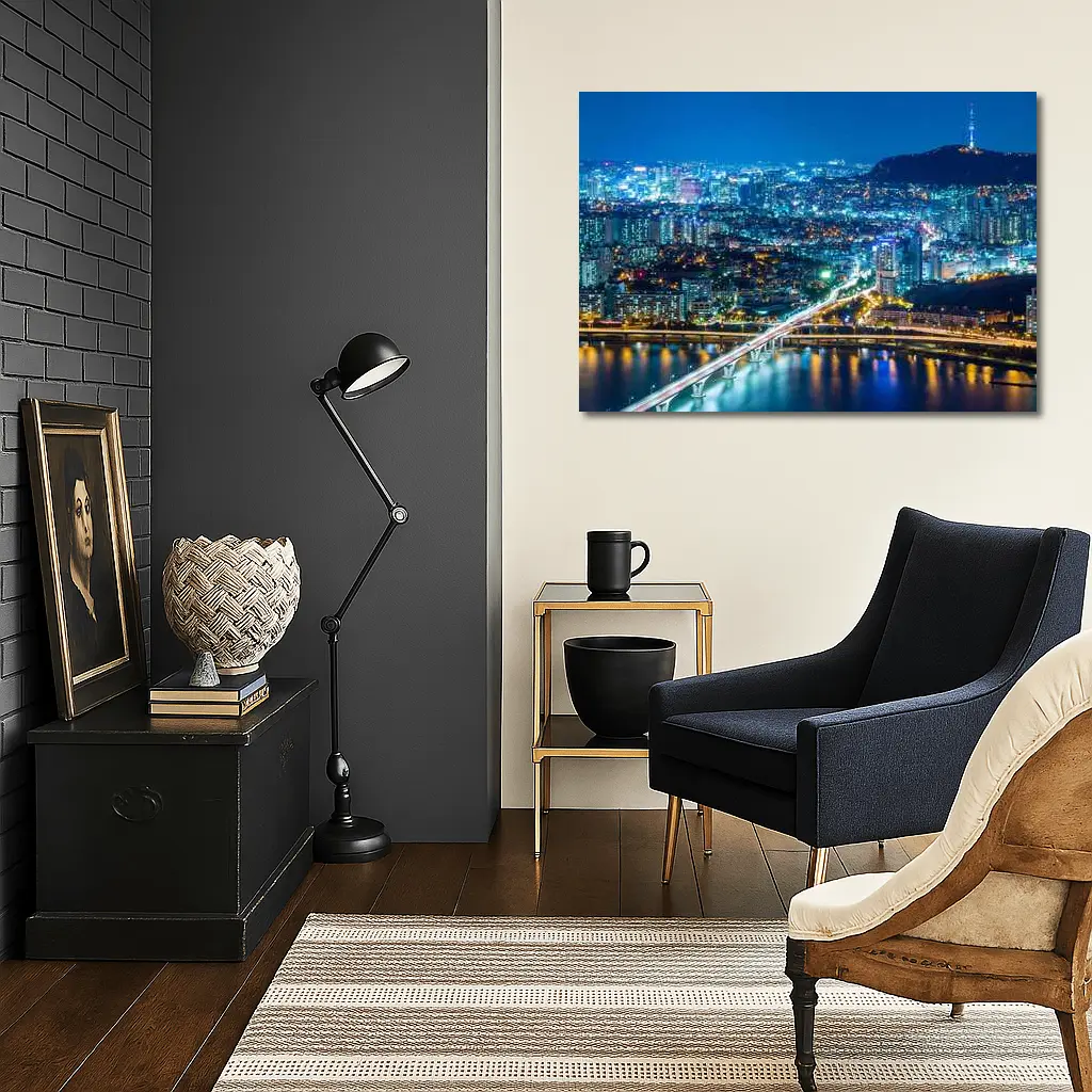 Seoul City Skyline at Night Han River – Wall Art