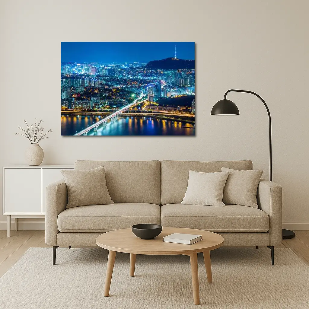 Seoul City Skyline at Night Han River – Wall Art