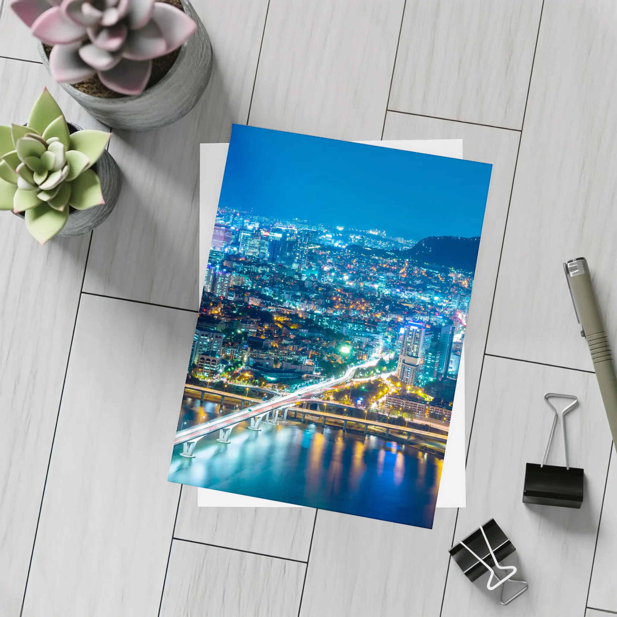 Seoul City Skyline at Night Han River – Postcards