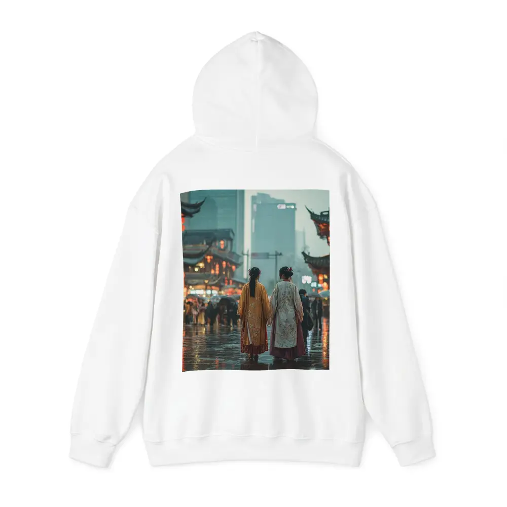 Two Women in Hanfu Rainy Chinese Street – Hoodies