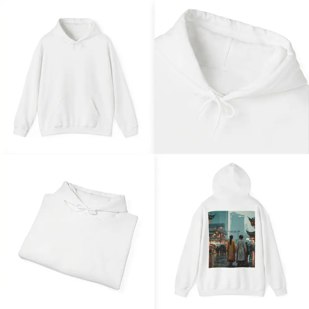 Two Women in Hanfu Rainy Chinese Street – Hoodies