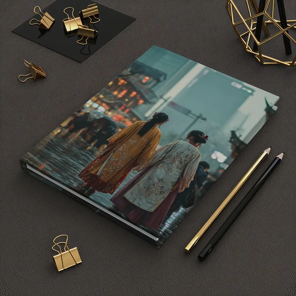 Two Women in Hanfu Rainy Chinese Street – Notebooks
