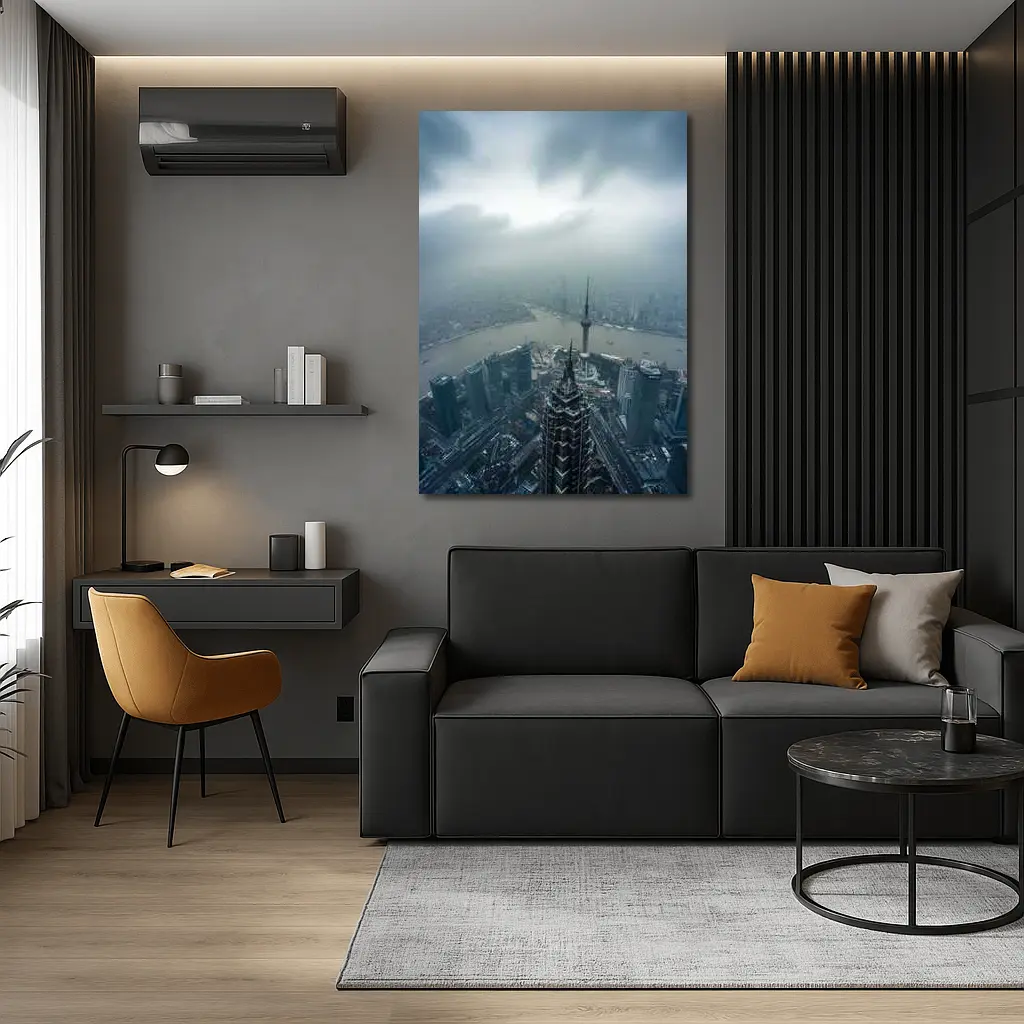 Shanghai Skyline Aerial View Stormy Sky – Wall Art