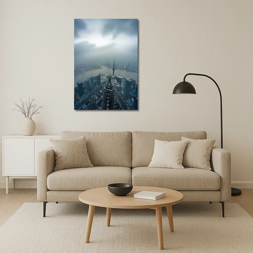 Shanghai Skyline Aerial View Stormy Sky – Wall Art