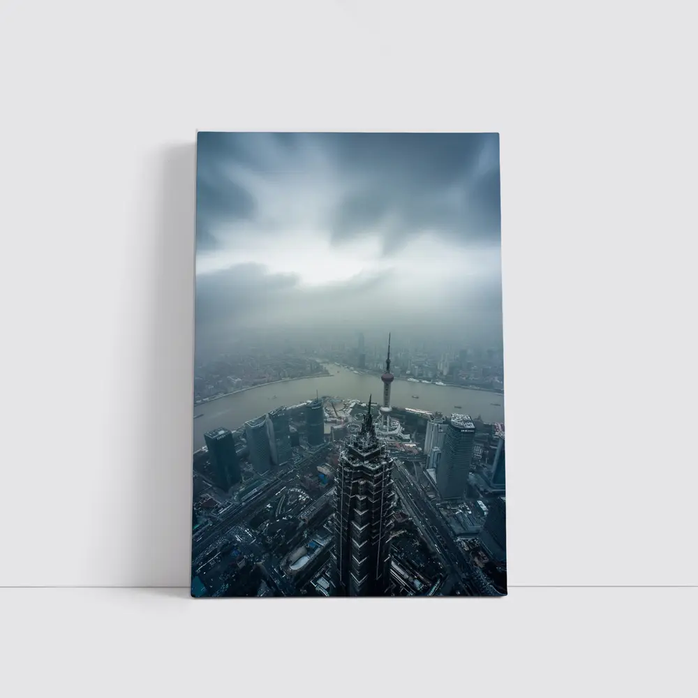 Shanghai Skyline Aerial View Stormy Sky – Wall Art
