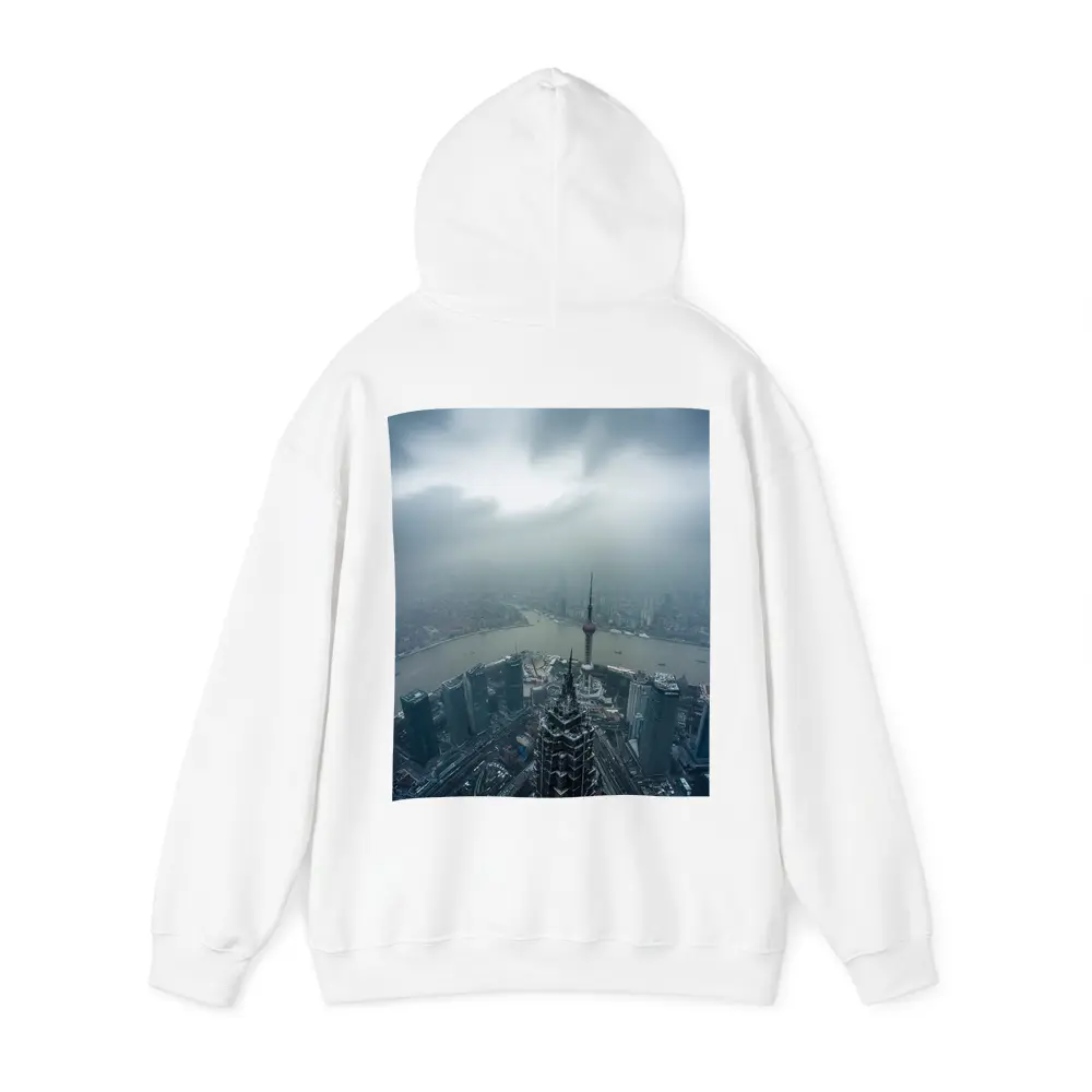 Shanghai Skyline Aerial View Stormy Sky – Hoodies