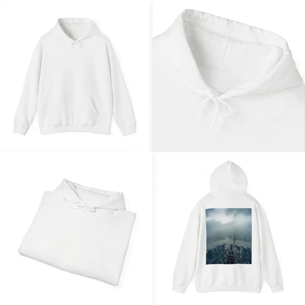 Shanghai Skyline Aerial View Stormy Sky – Hoodies