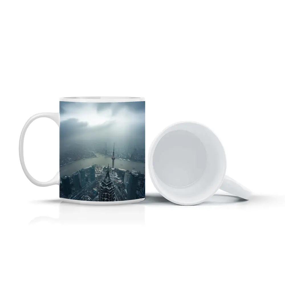 Shanghai Skyline Aerial View Stormy Sky – Mugs