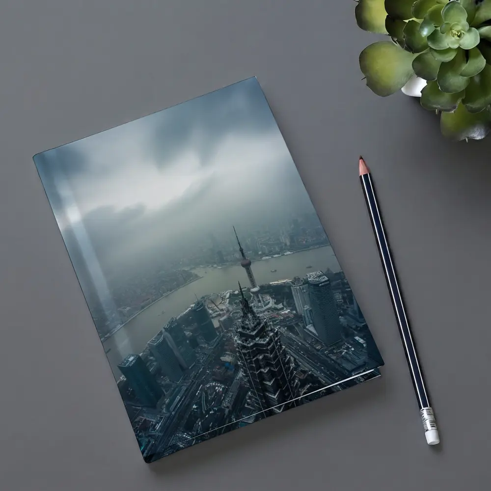 Shanghai Skyline Aerial View Stormy Sky – Notebooks