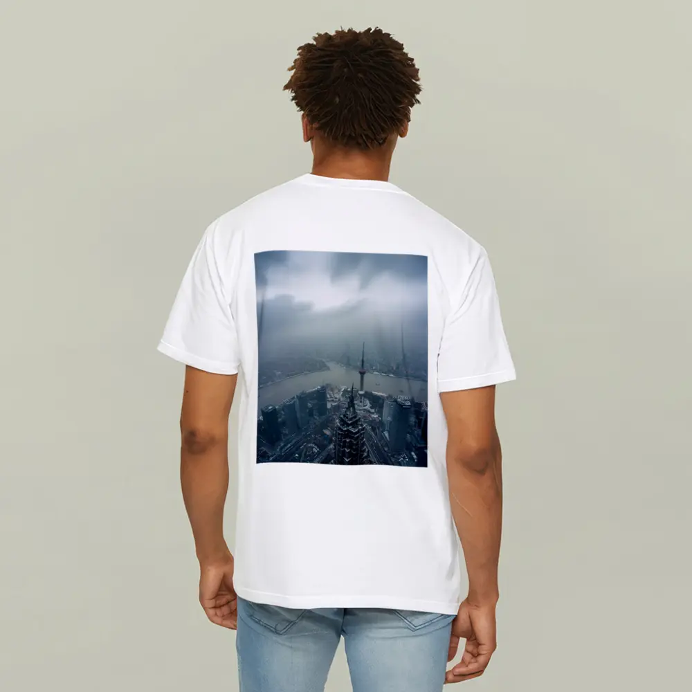 Shanghai Skyline Aerial View Stormy Sky – T-Shirts
