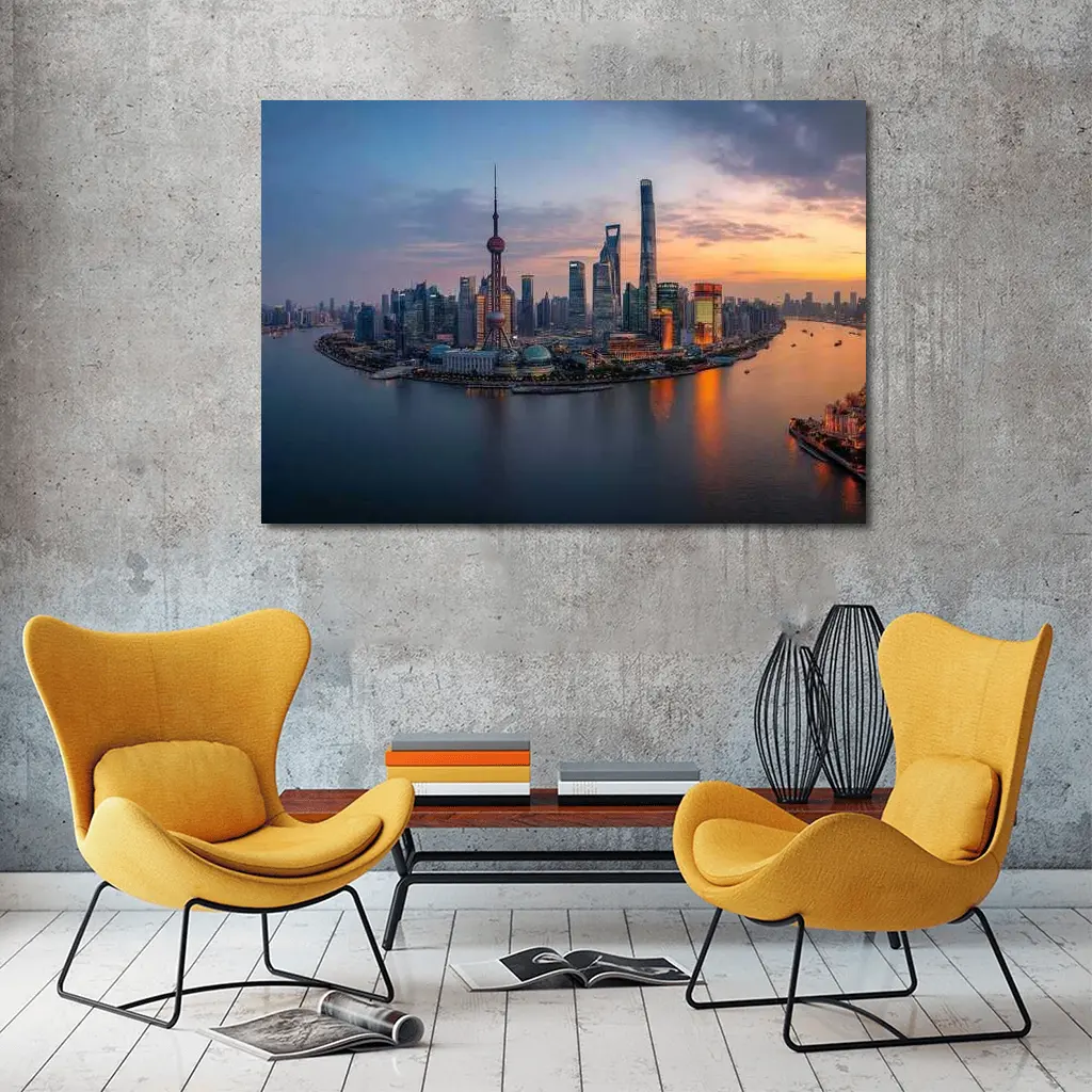 Shanghai Skyline Sunset Over Huangpu River – Wall Art
