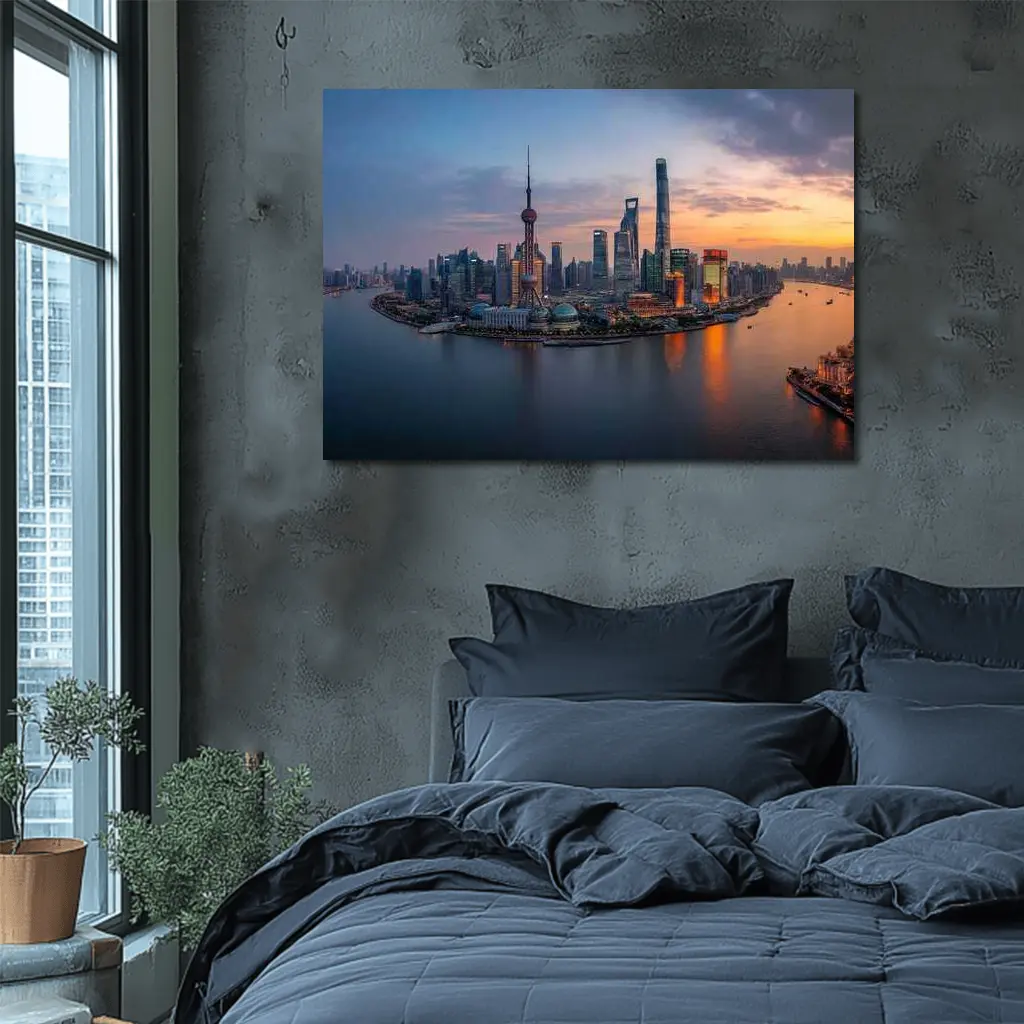 Shanghai Skyline Sunset Over Huangpu River – Wall Art