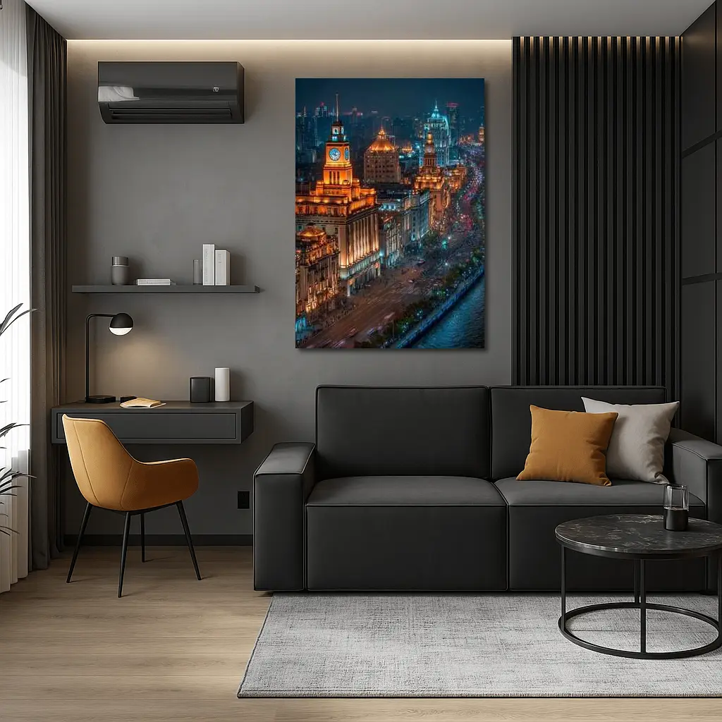 Shanghai Bund Skyline Glowing At Night – Wall Art