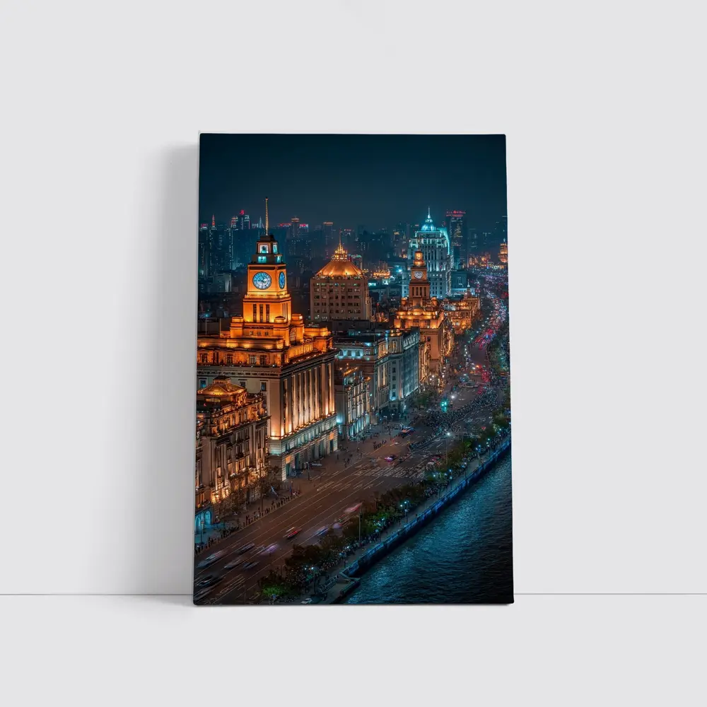 Shanghai Bund Skyline Glowing At Night – Wall Art