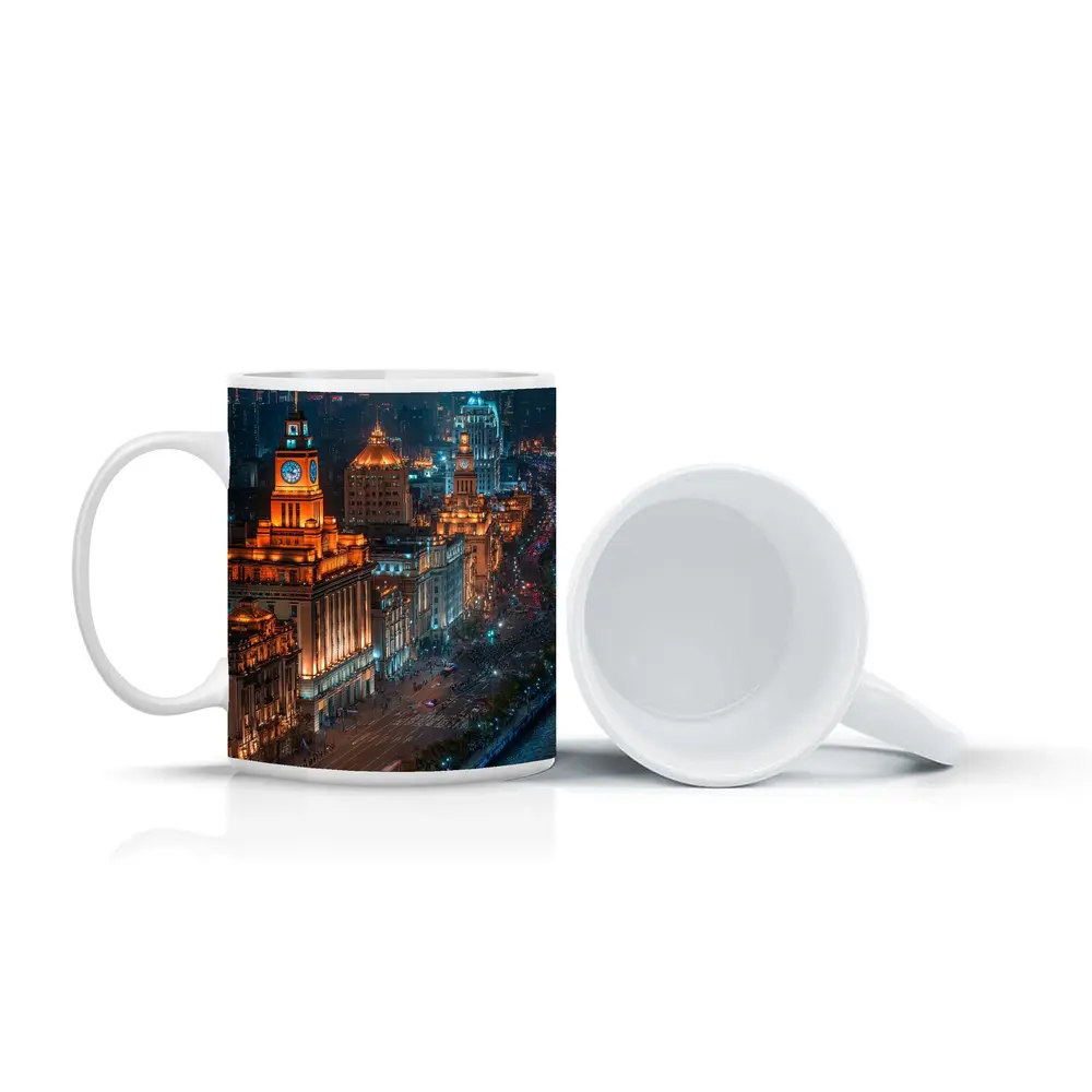 Shanghai Bund Skyline Glowing At Night – Mugs