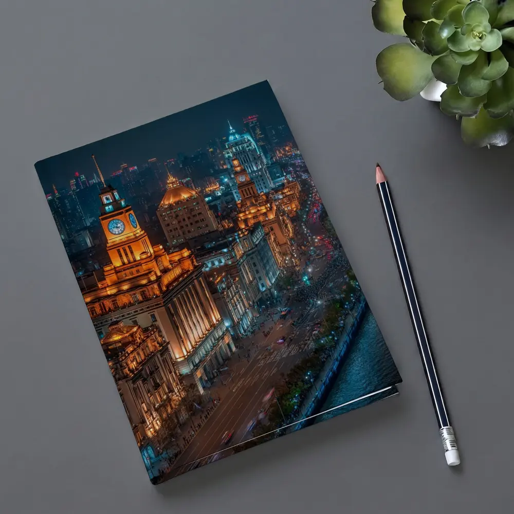 Shanghai Bund Skyline Glowing At Night – Notebooks