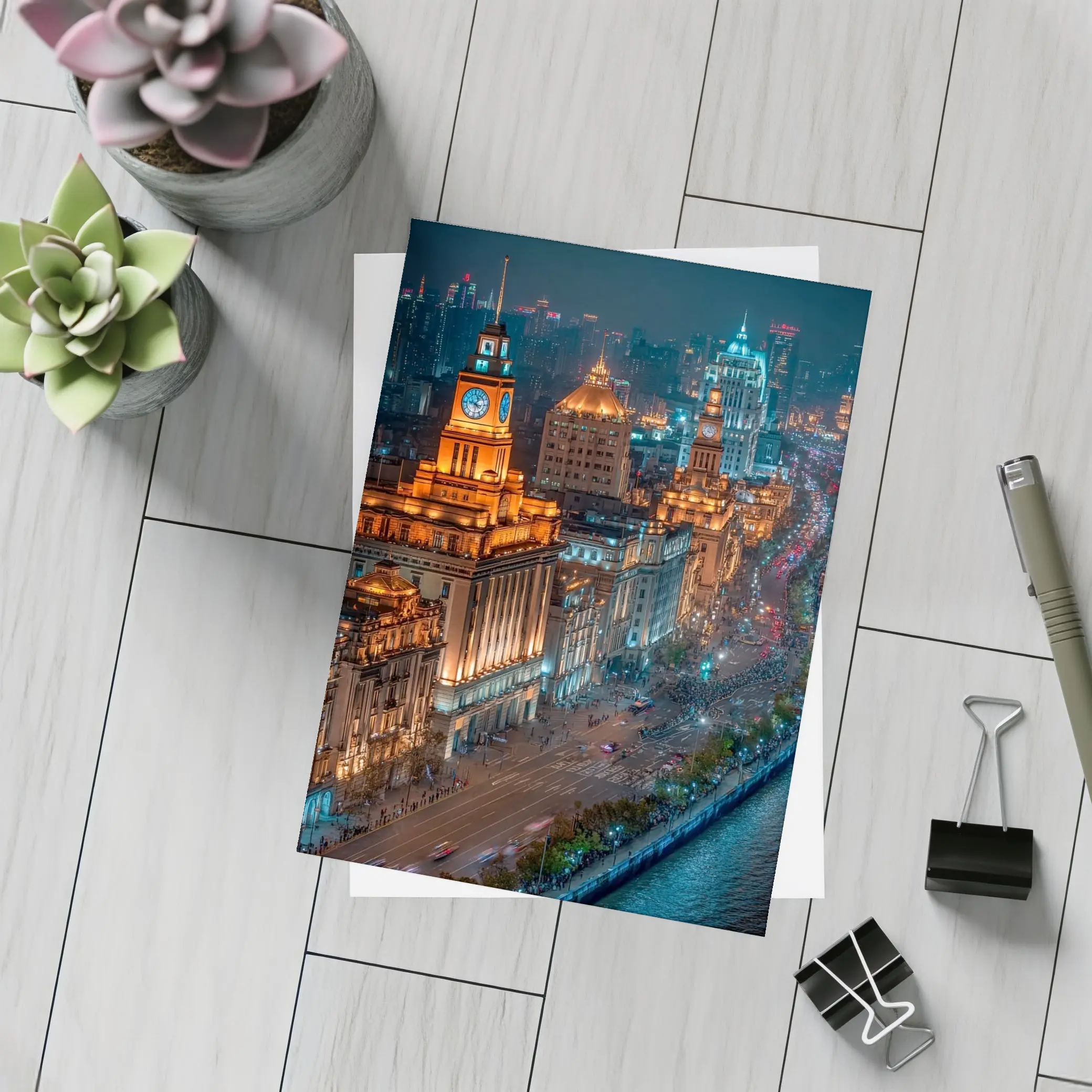 Shanghai Bund Skyline Glowing At Night – Postcards