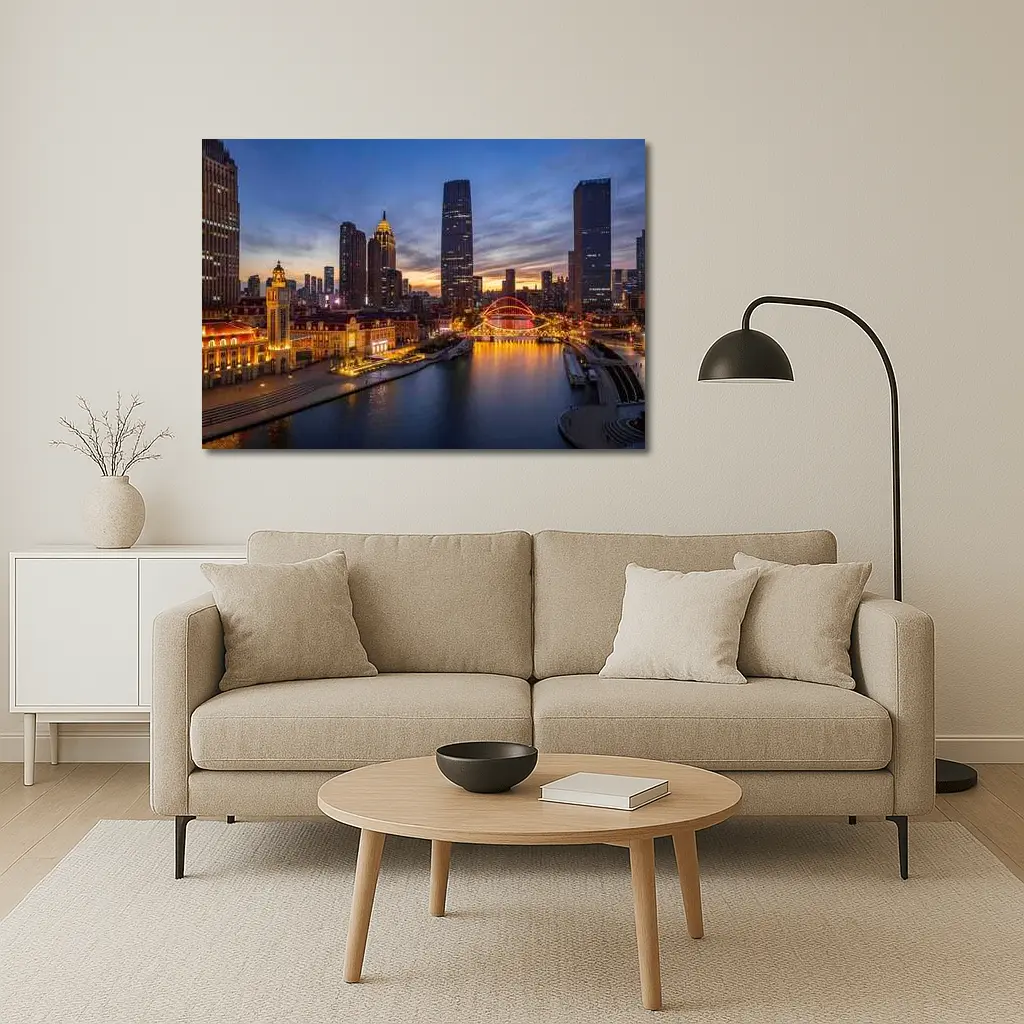 Tianjin China Skyline River At Dusk – Wall Art