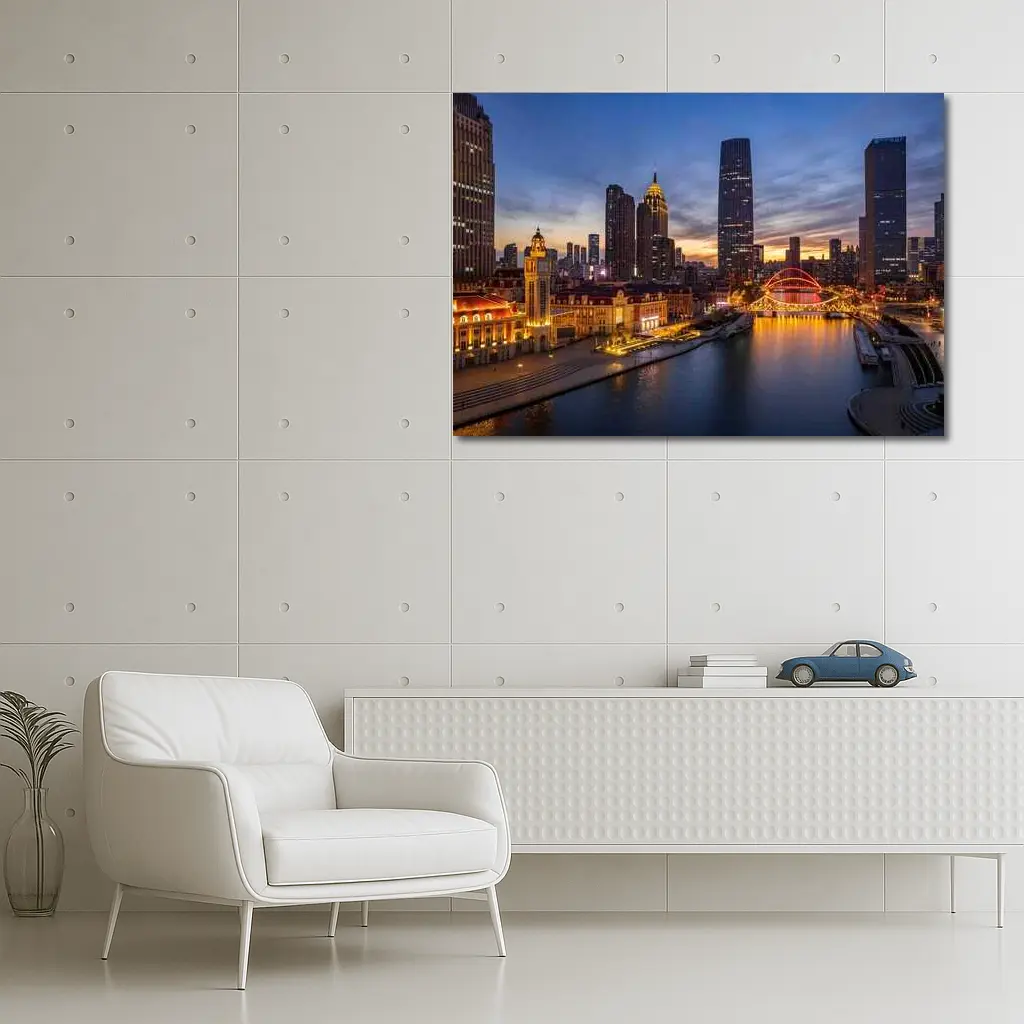 Tianjin China Skyline River At Dusk – Wall Art