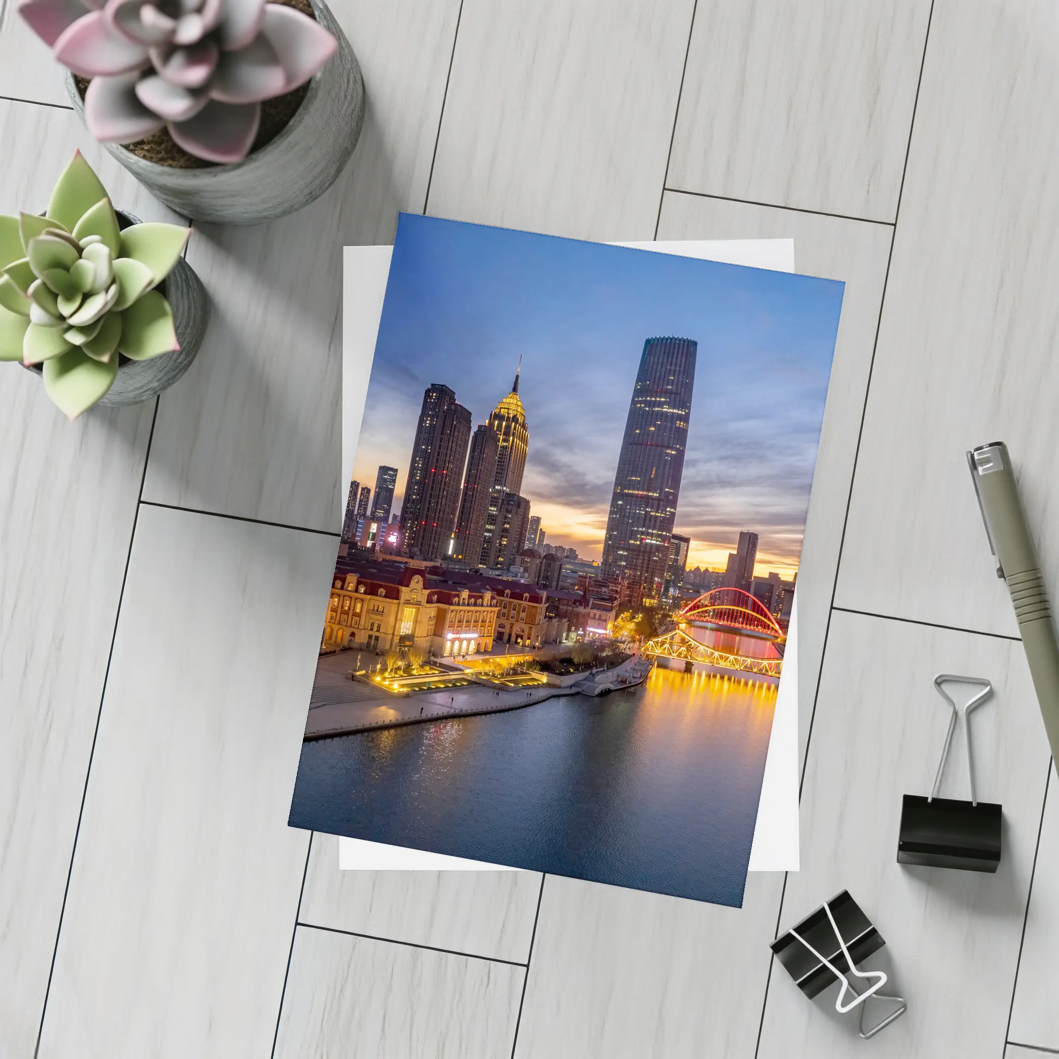 Tianjin China Skyline River At Dusk – Postcards