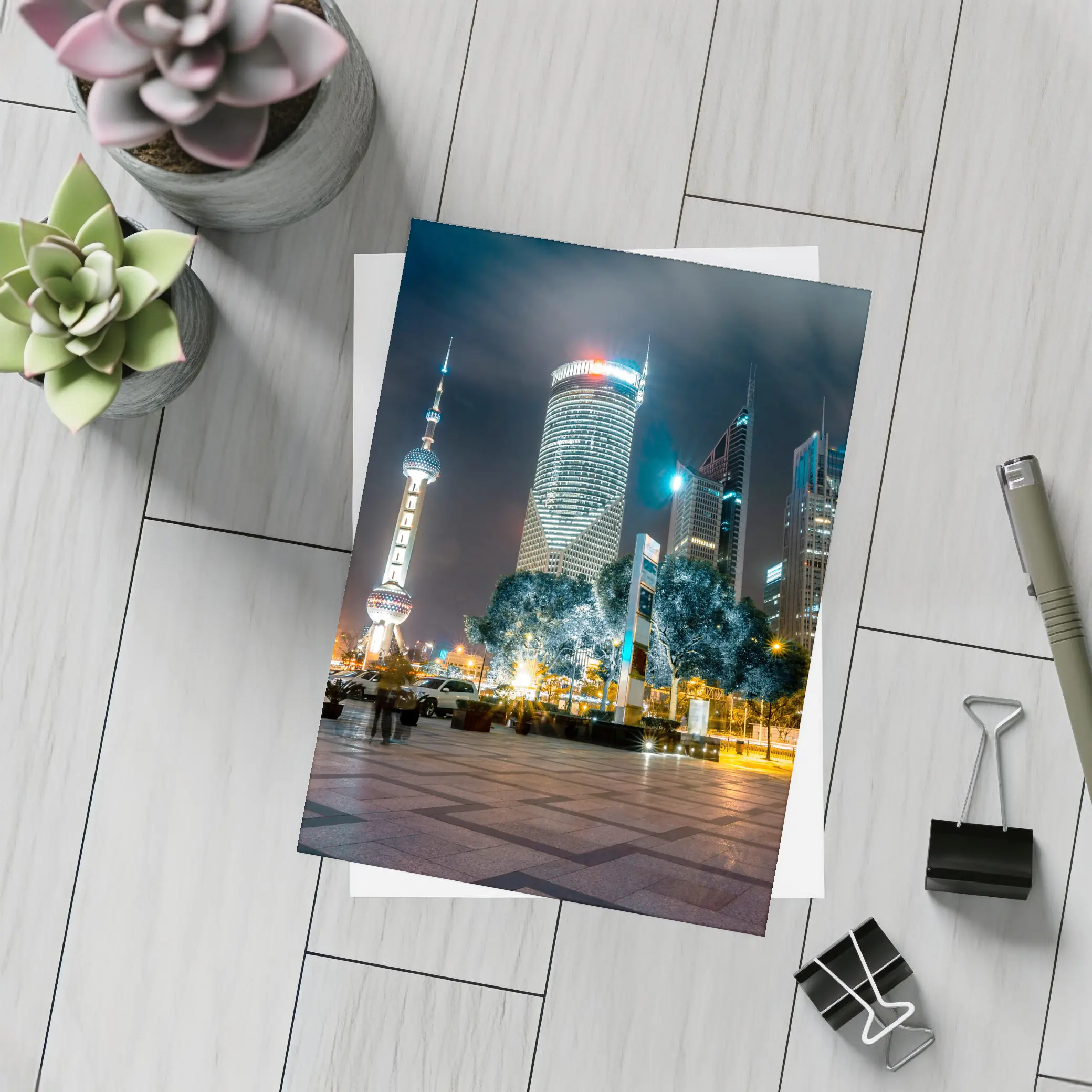Shanghai Pudong Skyline Oriental Pearl Tower Night – Postcards