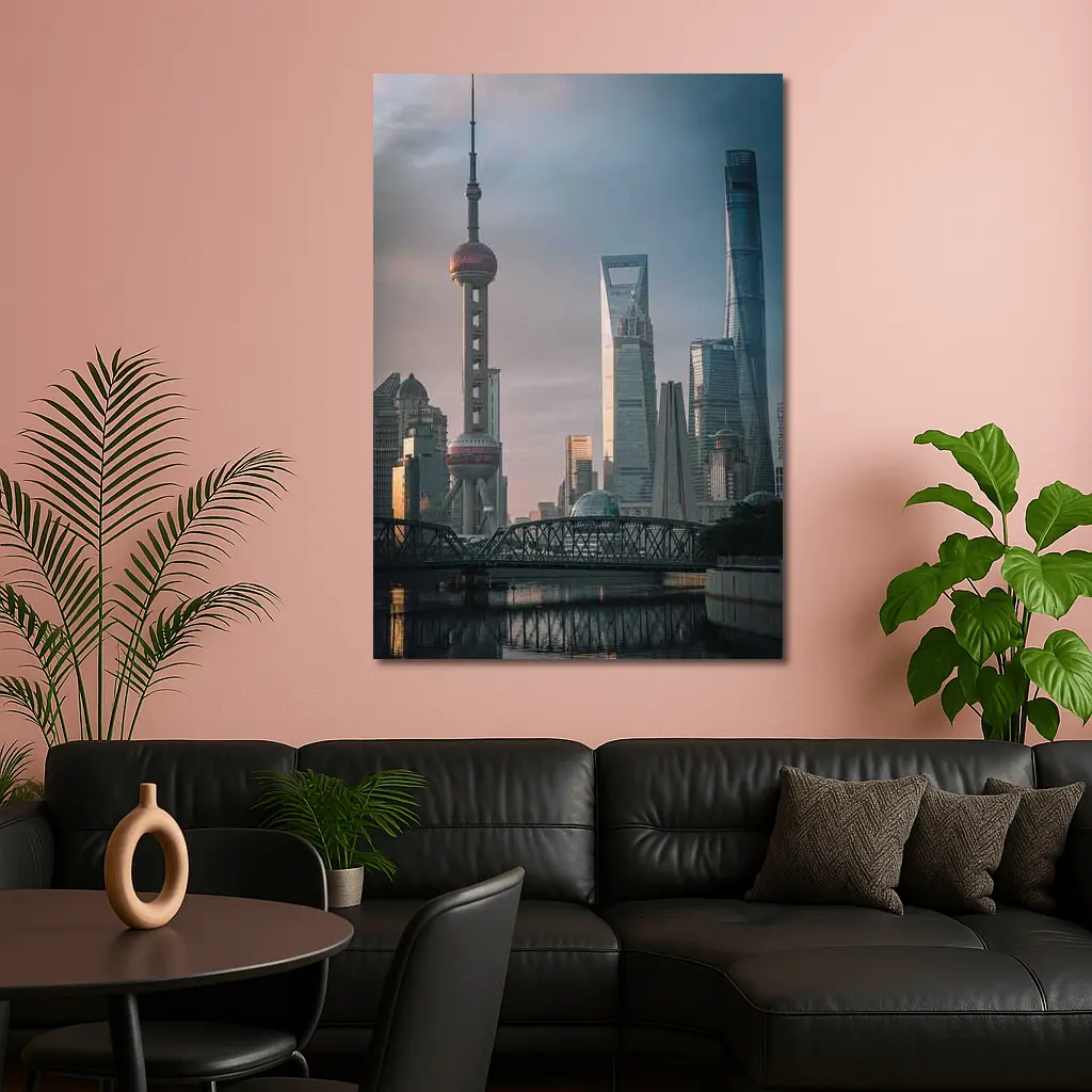 Shanghai Skyline Bridge at Golden Hour – Wall Art