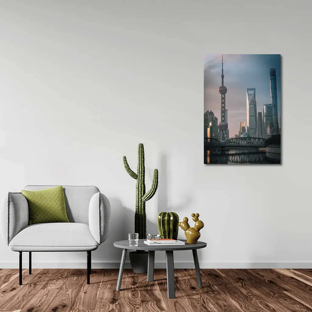 Shanghai Skyline Bridge at Golden Hour – Wall Art