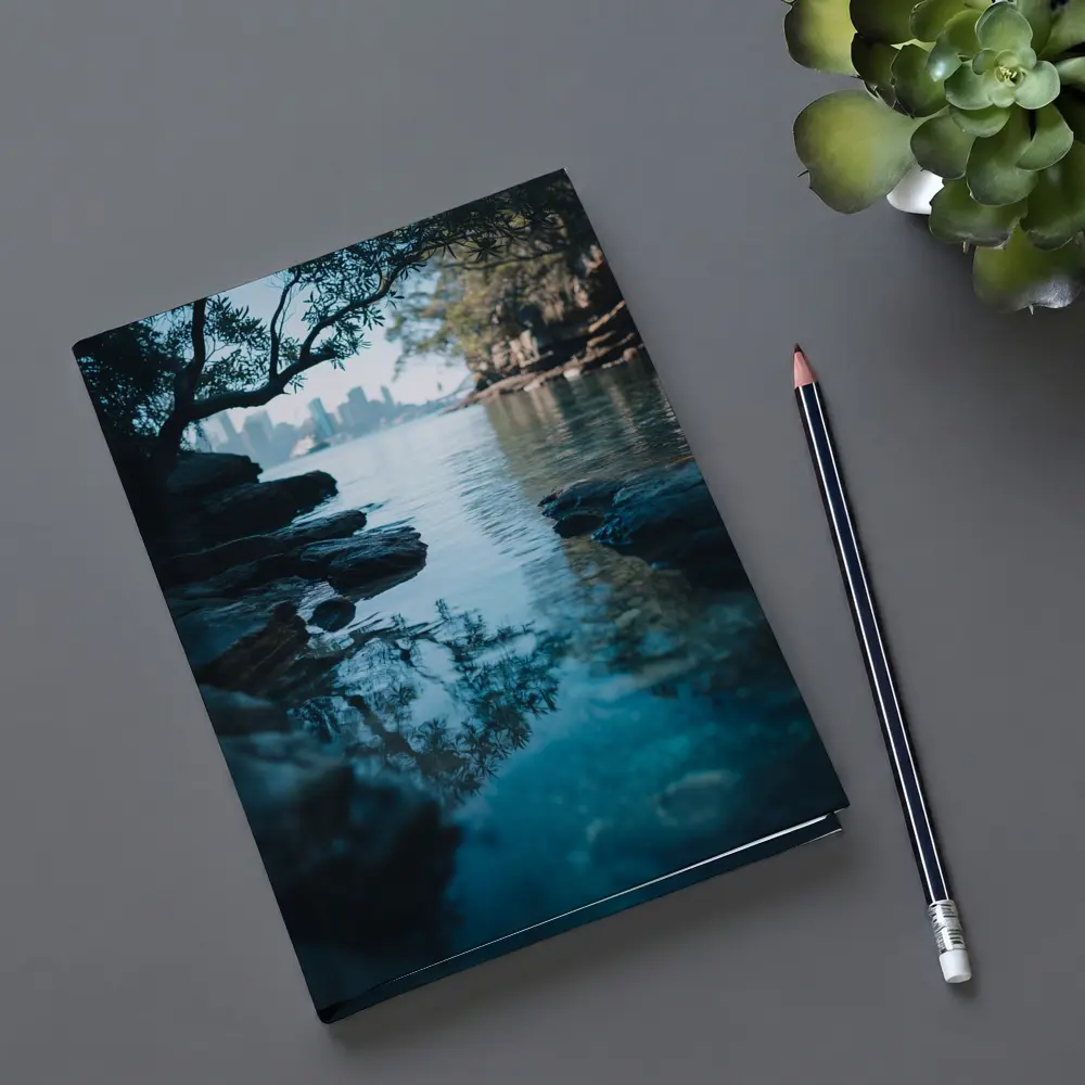 Rocky Shore City Skyline Reflection Water – Notebooks