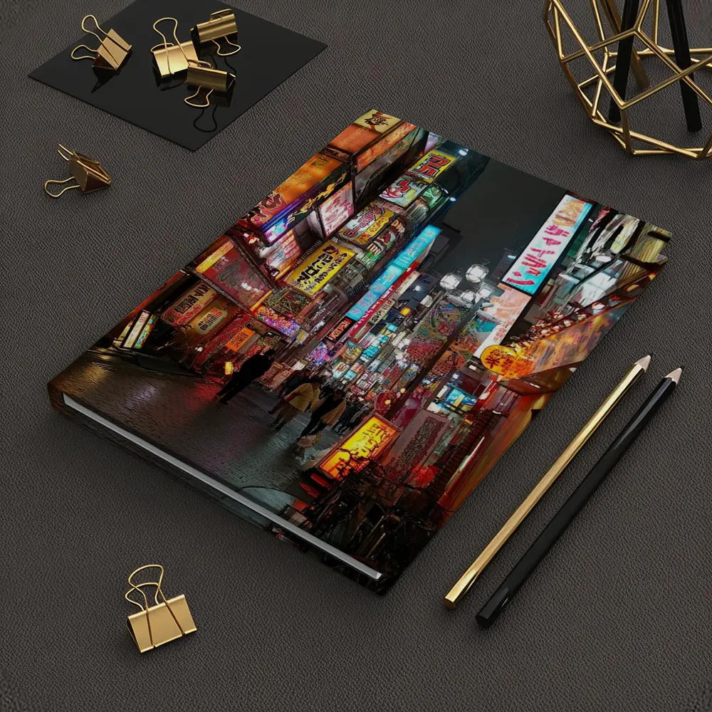 Tokyo Neon Lights Night Street Scene – Notebooks