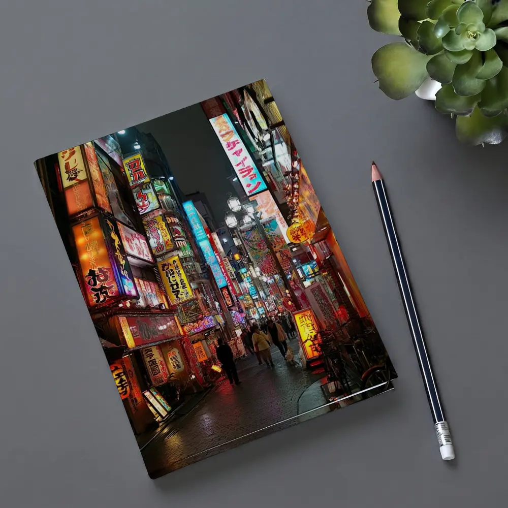 Tokyo Neon Lights Night Street Scene – Notebooks
