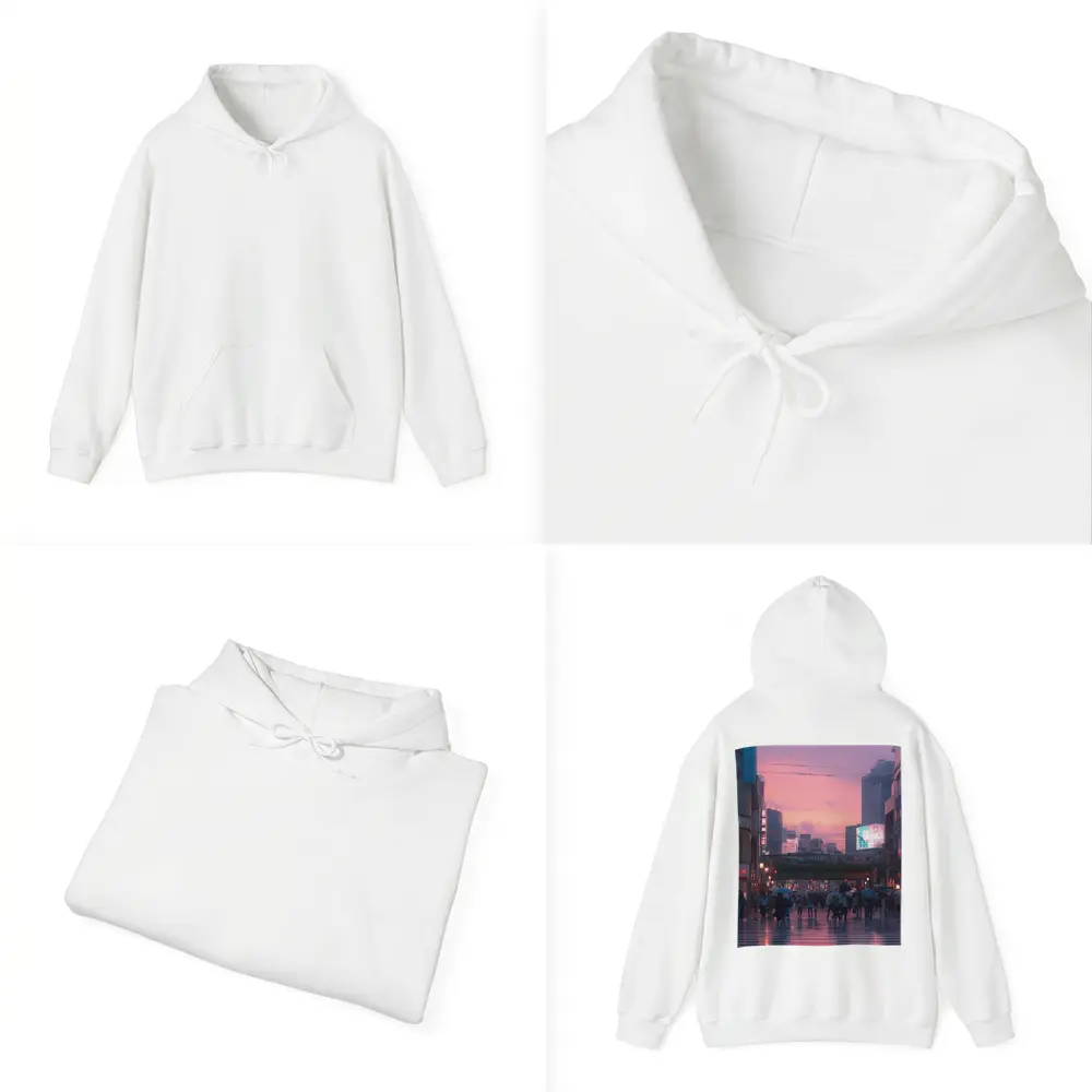 Tokyo Rainy Crosswalk Pink Dusk Sky – Hoodies