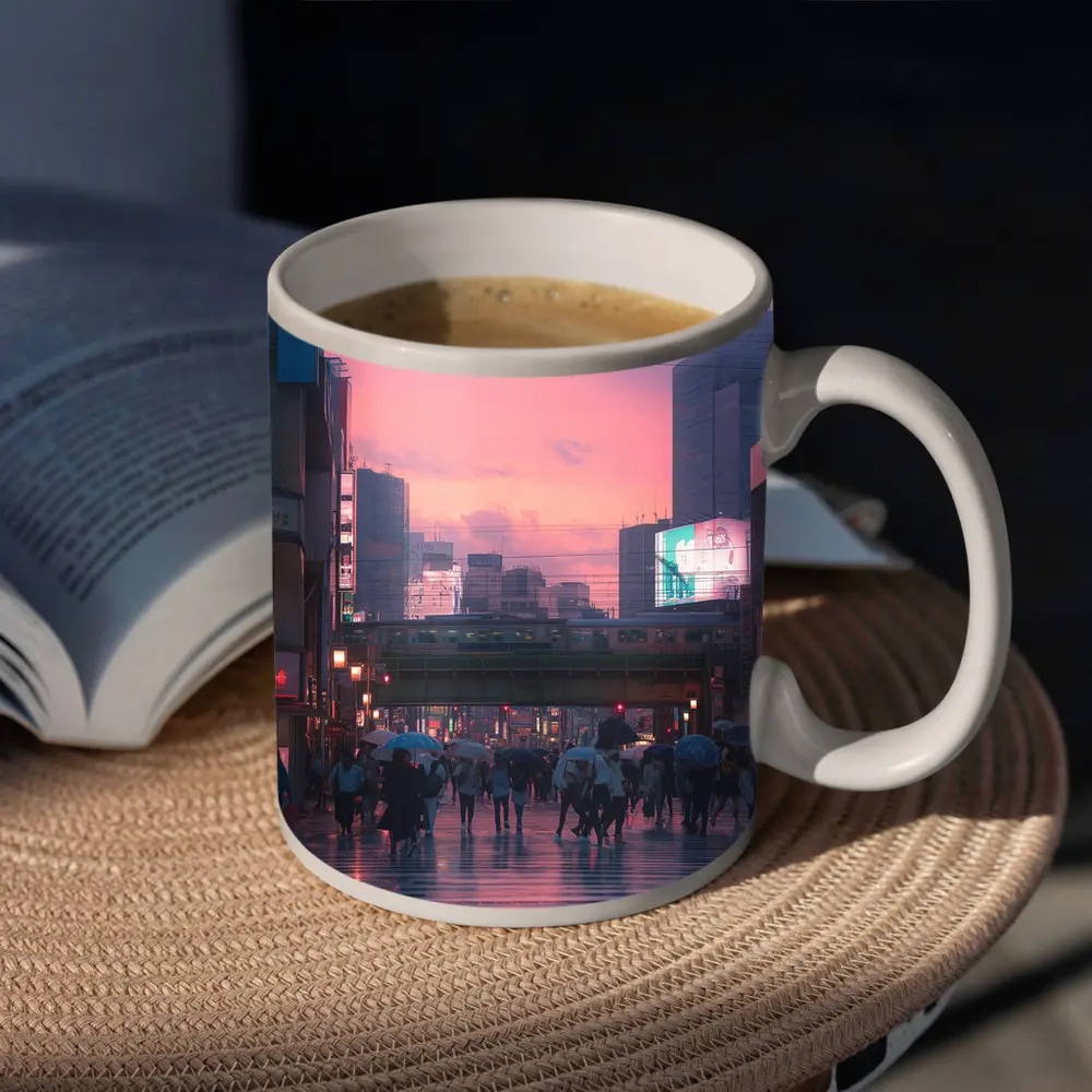 Tokyo Rainy Crosswalk Pink Dusk Sky – Mugs